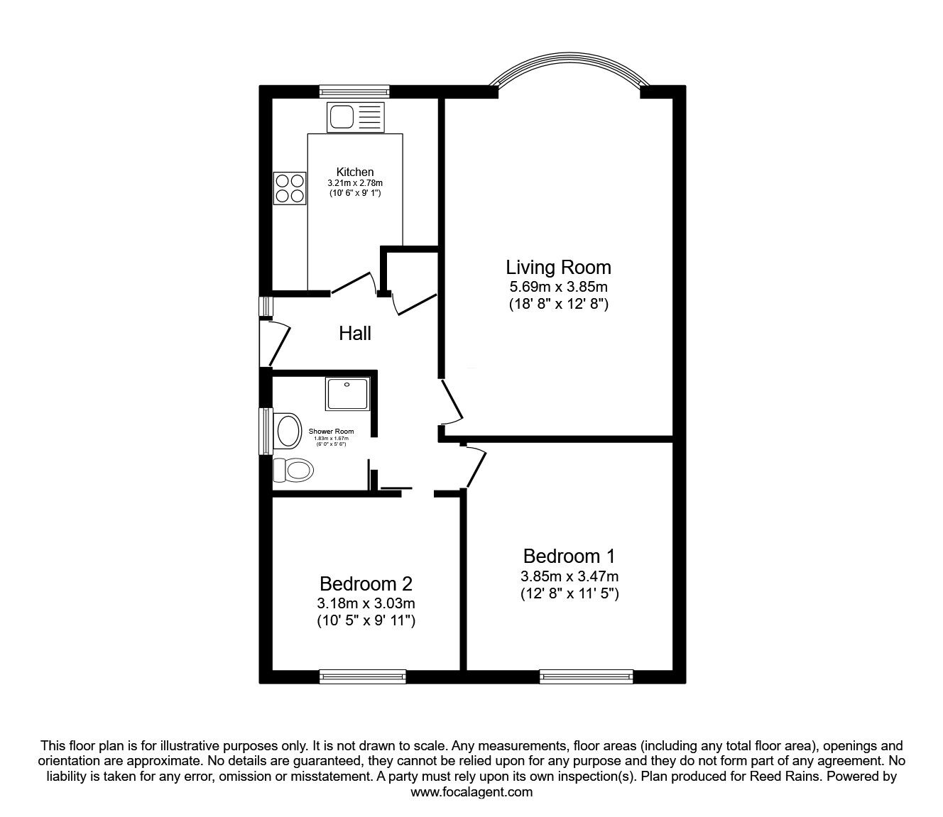 Floorplan of 2 bedroom Detached Bungalow for sale, Downland Crescent, Knottingley, West Yorkshire, WF11