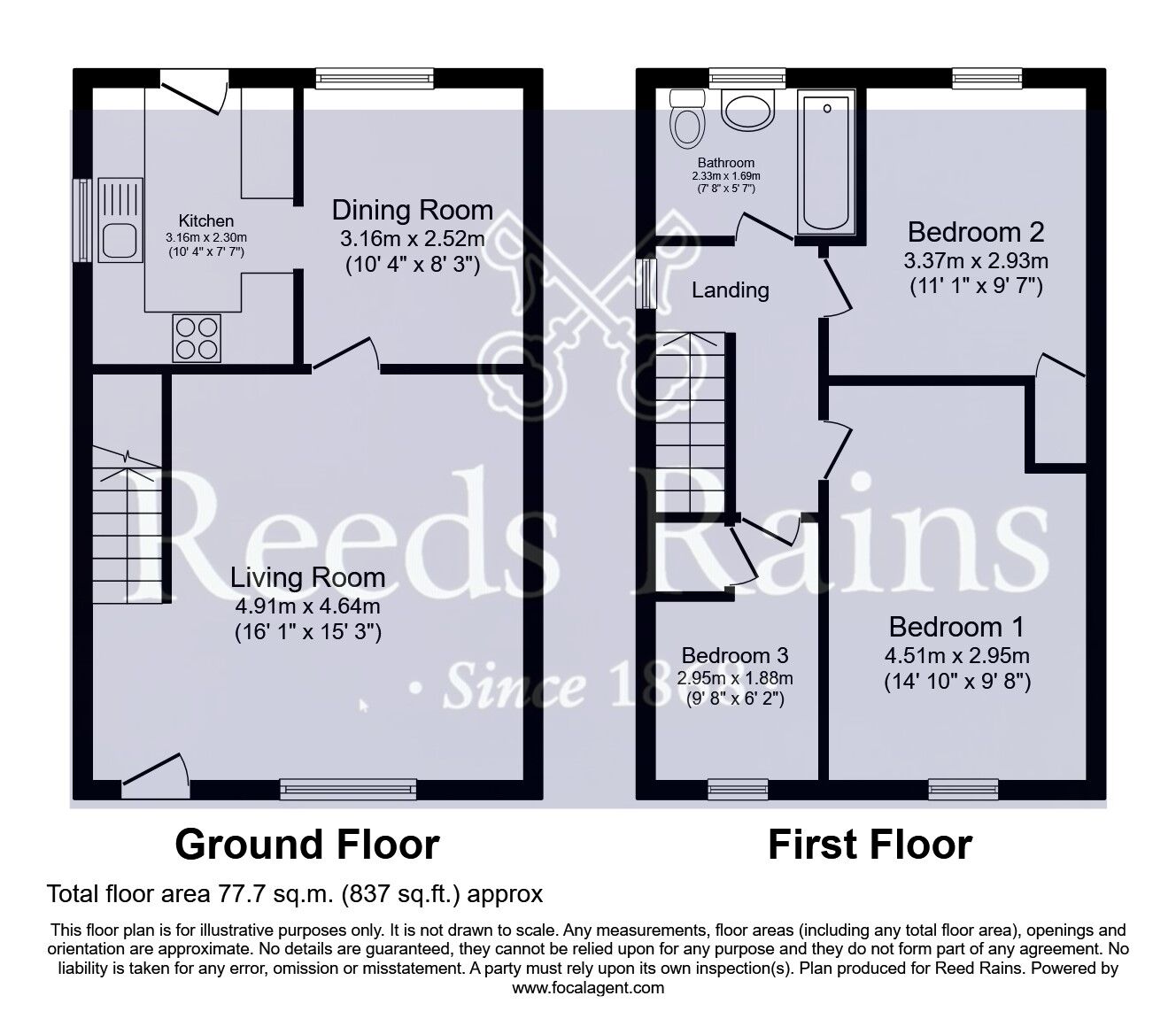 Floorplan of 3 bedroom Semi Detached House for sale, Katrina Grove, Featherstone, West Yorkshire, WF7