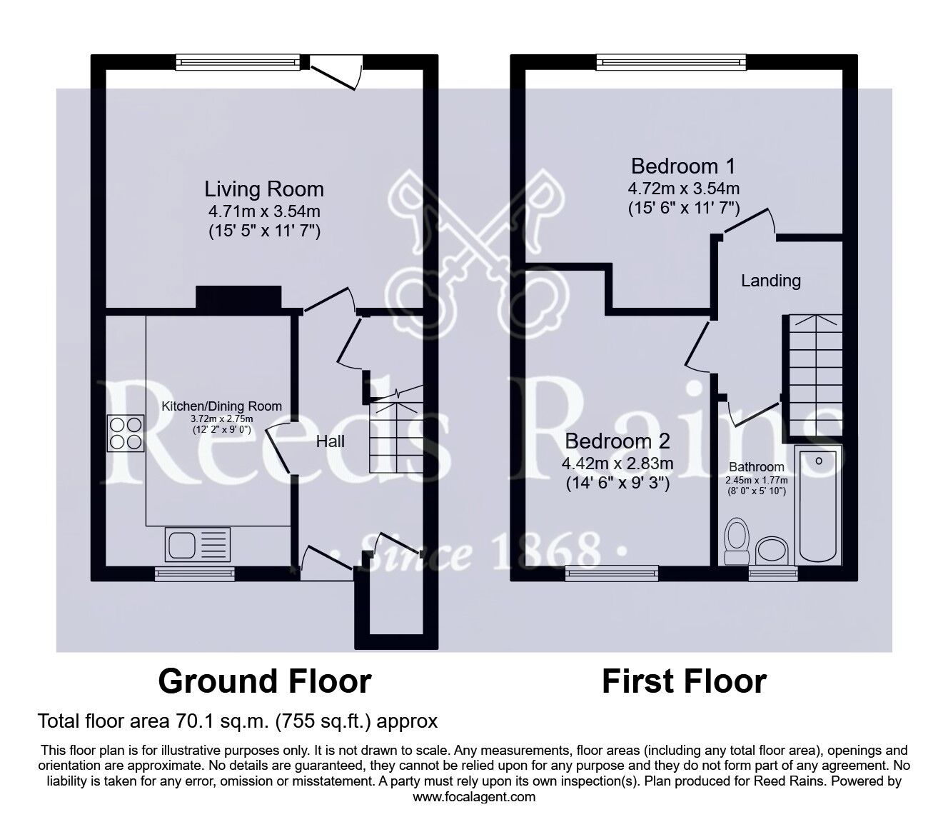 Floorplan of 2 bedroom End Terrace House for sale, Leatham Park Road, Featherstone, West Yorkshire, WF7