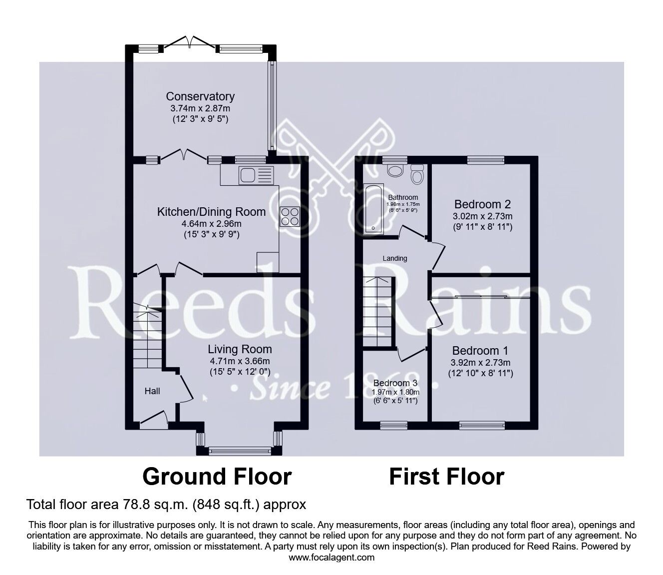 Floorplan of 3 bedroom End Terrace House for sale, Faith Street, South Kirkby, Wakefield,, WF9