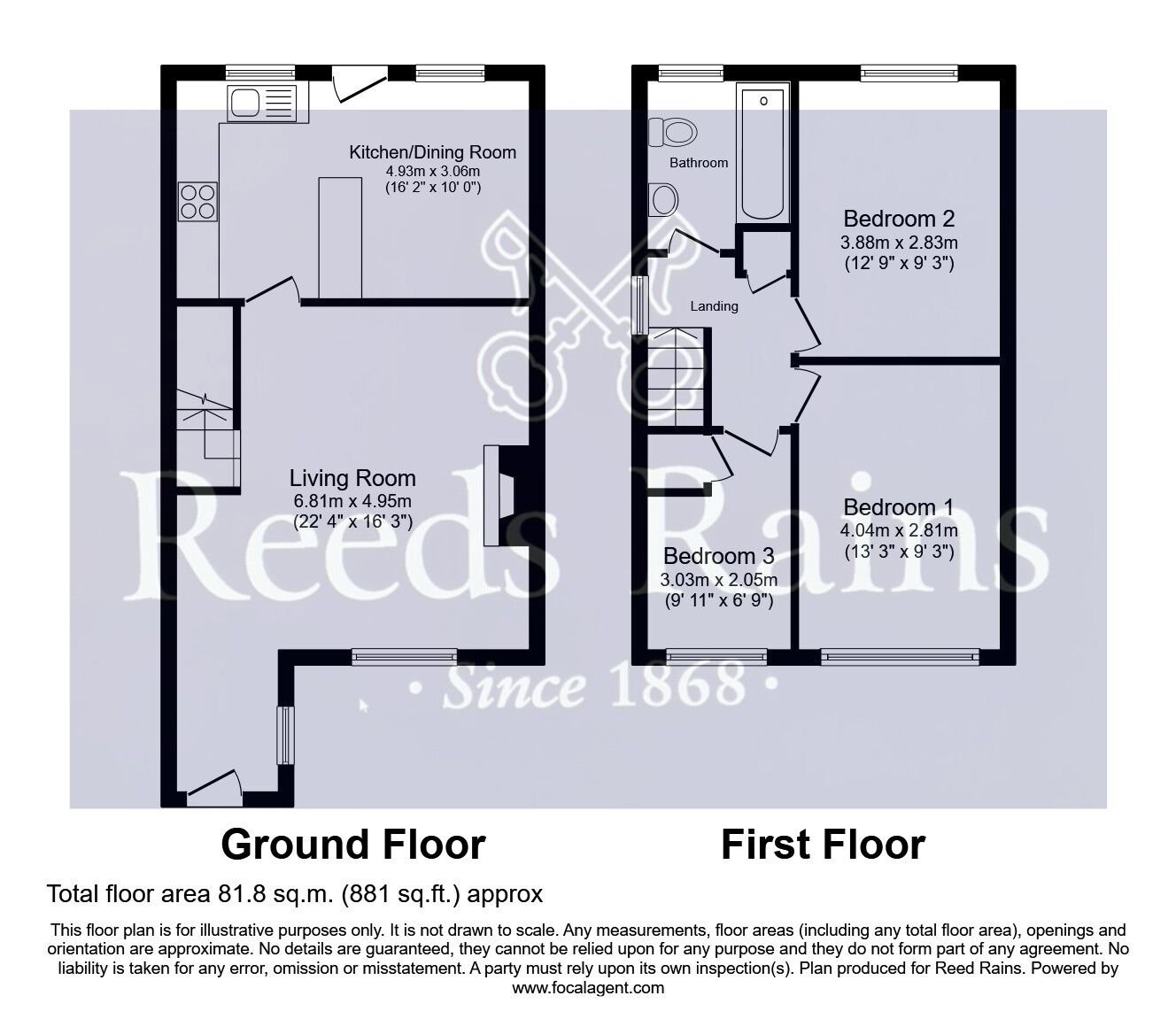 Floorplan of 3 bedroom Semi Detached House for sale, Katrina Grove, Featherstone, West Yorkshire, WF7