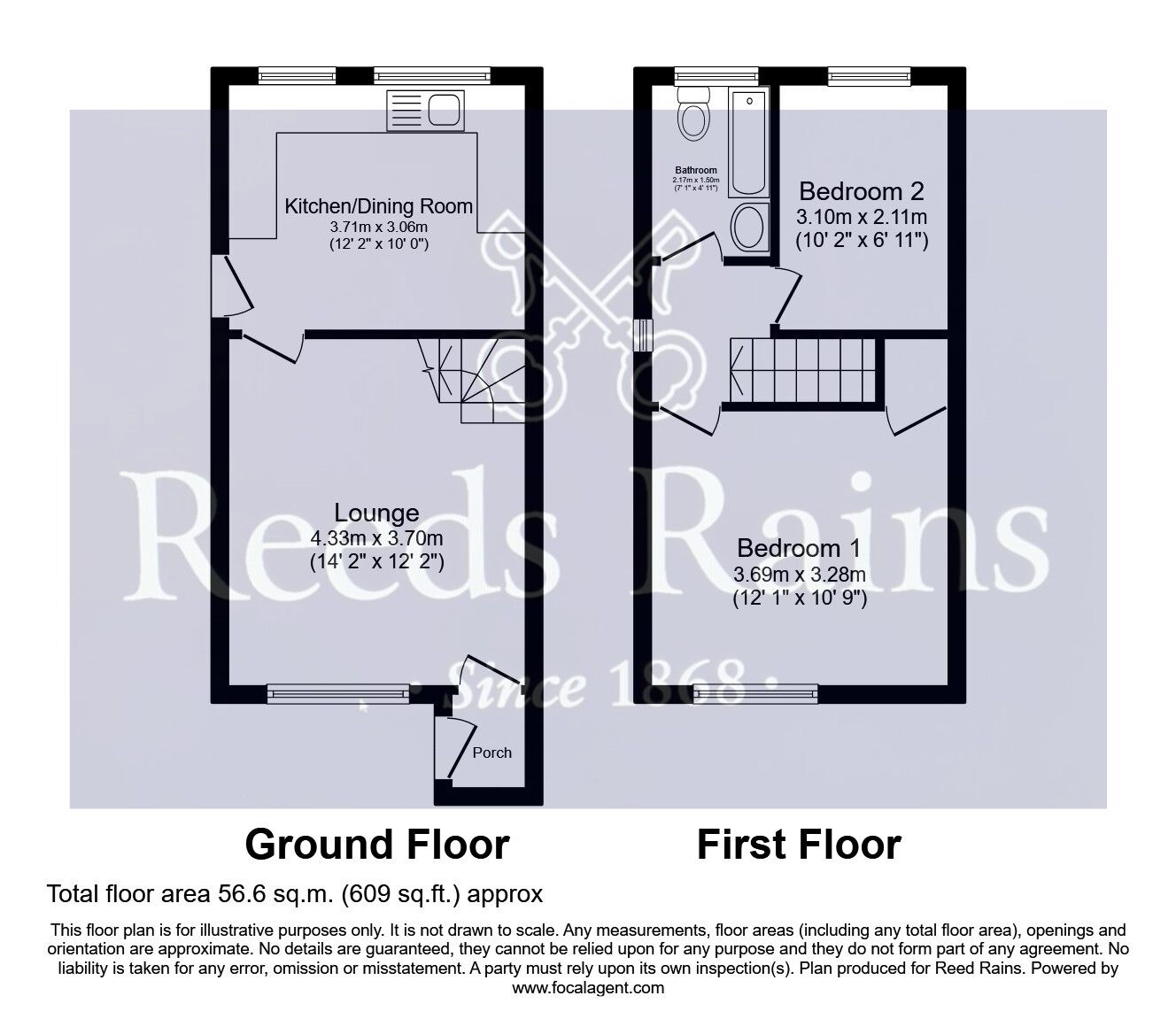 Floorplan of 2 bedroom Semi Detached House for sale, Longwoods Walk, Knottingley, West Yorkshire, WF11