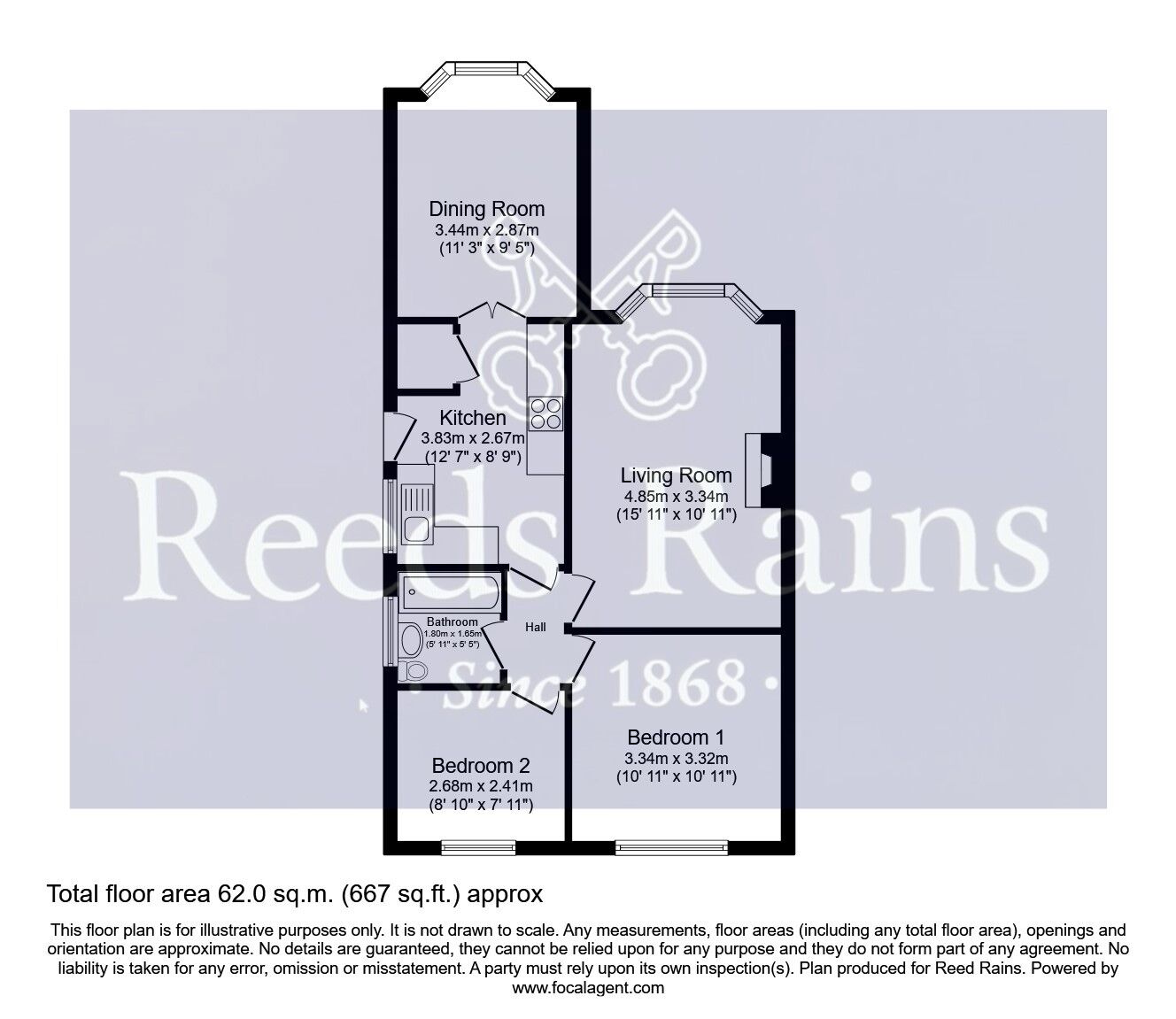 Floorplan of 2 bedroom Semi Detached Bungalow for sale, Woodlands Crescent, Hemsworth, West Yorkshire, WF9