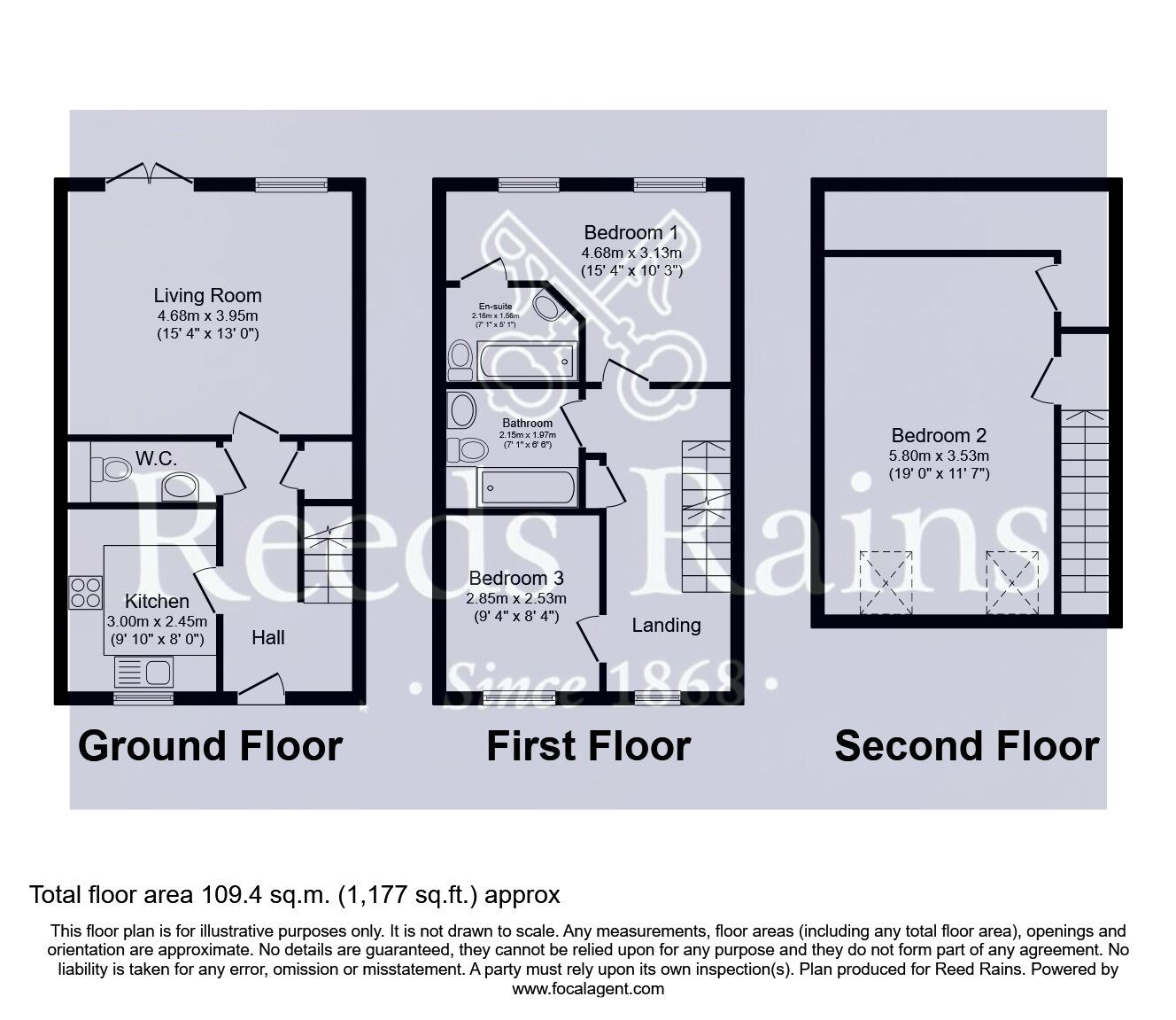 Floorplan of 3 bedroom Semi Detached House for sale, Cherry Tree Walk, Knottingley, West Yorkshire, WF11