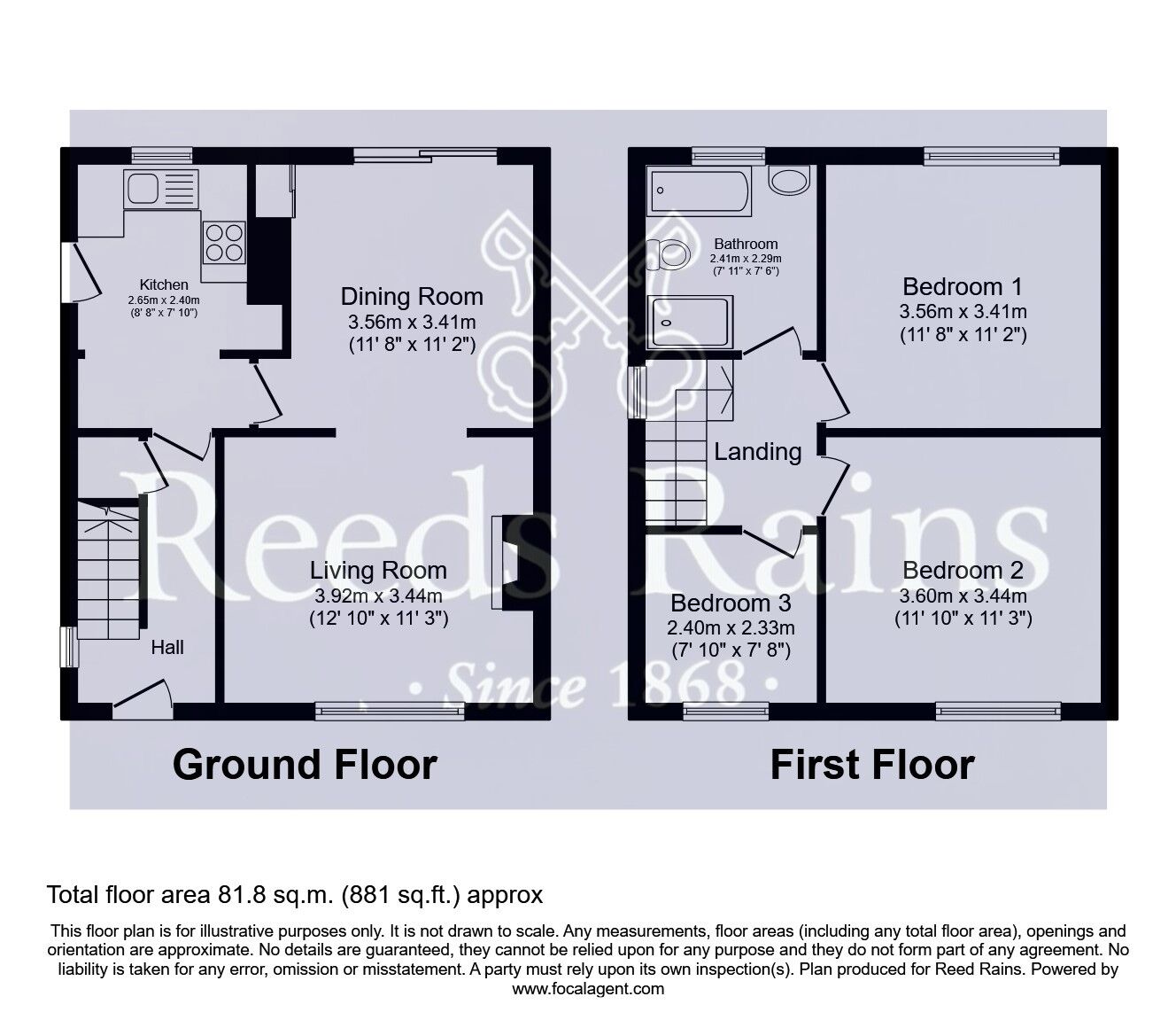 Floorplan of 3 bedroom Semi Detached House for sale, Bedford Close, Featherstone, West Yorkshire, WF7