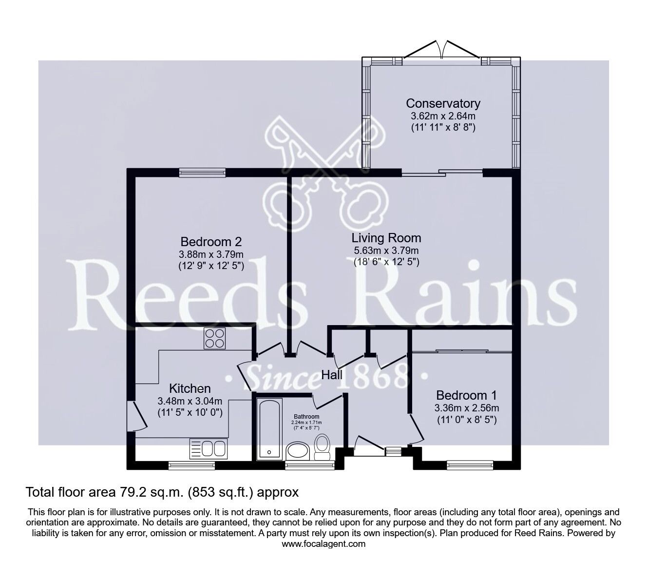 Floorplan of 2 bedroom Detached Bungalow for sale, Windsor Rise, Pontefract, West Yorkshire, WF8