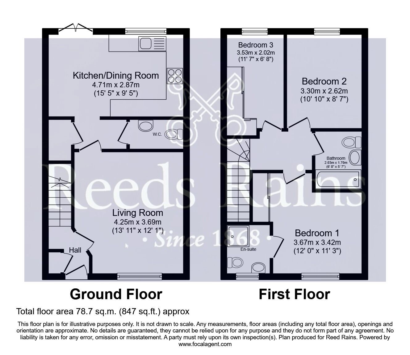 Floorplan of 3 bedroom End Terrace House for sale, Flockton Court, Featherstone, West Yorkshire, WF7