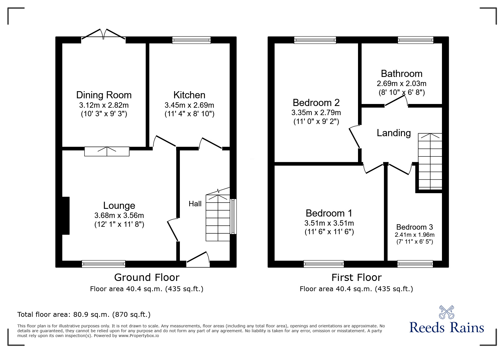 Floorplan of 3 bedroom Semi Detached House for sale, South View Gardens, Pontefract, West Yorkshire, WF8