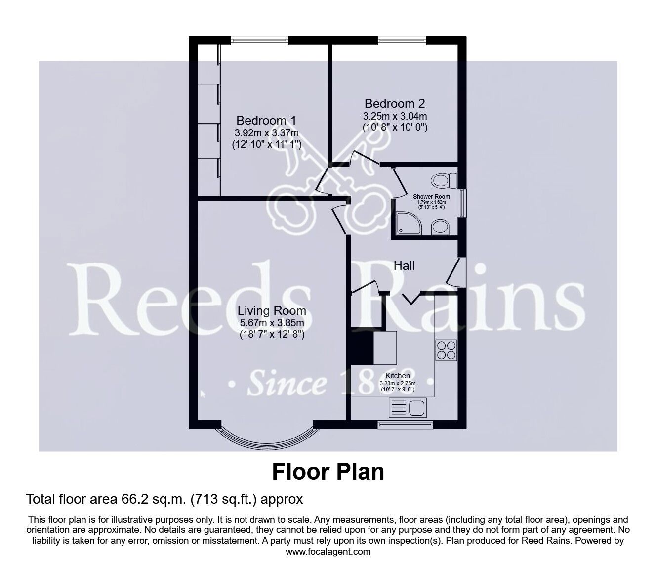 Floorplan of 2 bedroom Detached Bungalow for sale, Downland Crescent, Knottingley, West Yorkshire, WF11