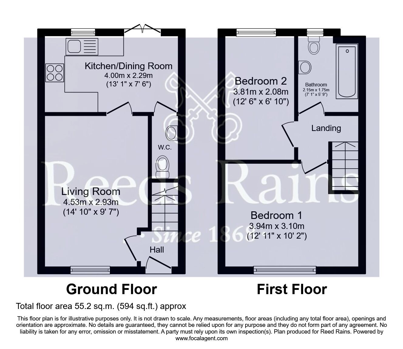 Floorplan of 2 bedroom Semi Detached House for sale, Mulberry Close, Knottingley, West Yorkshire, WF11