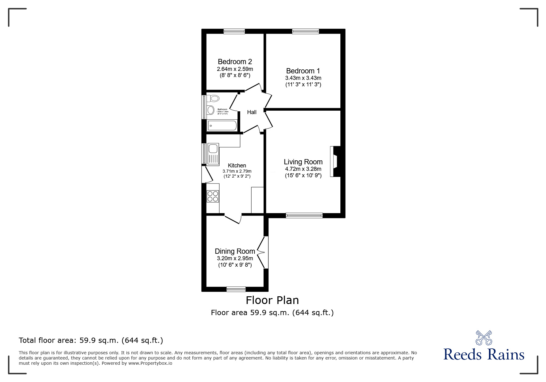 Floorplan of 2 bedroom Semi Detached Bungalow for sale, Springvale Rise, Hemsworth, West Yorkshire, WF9