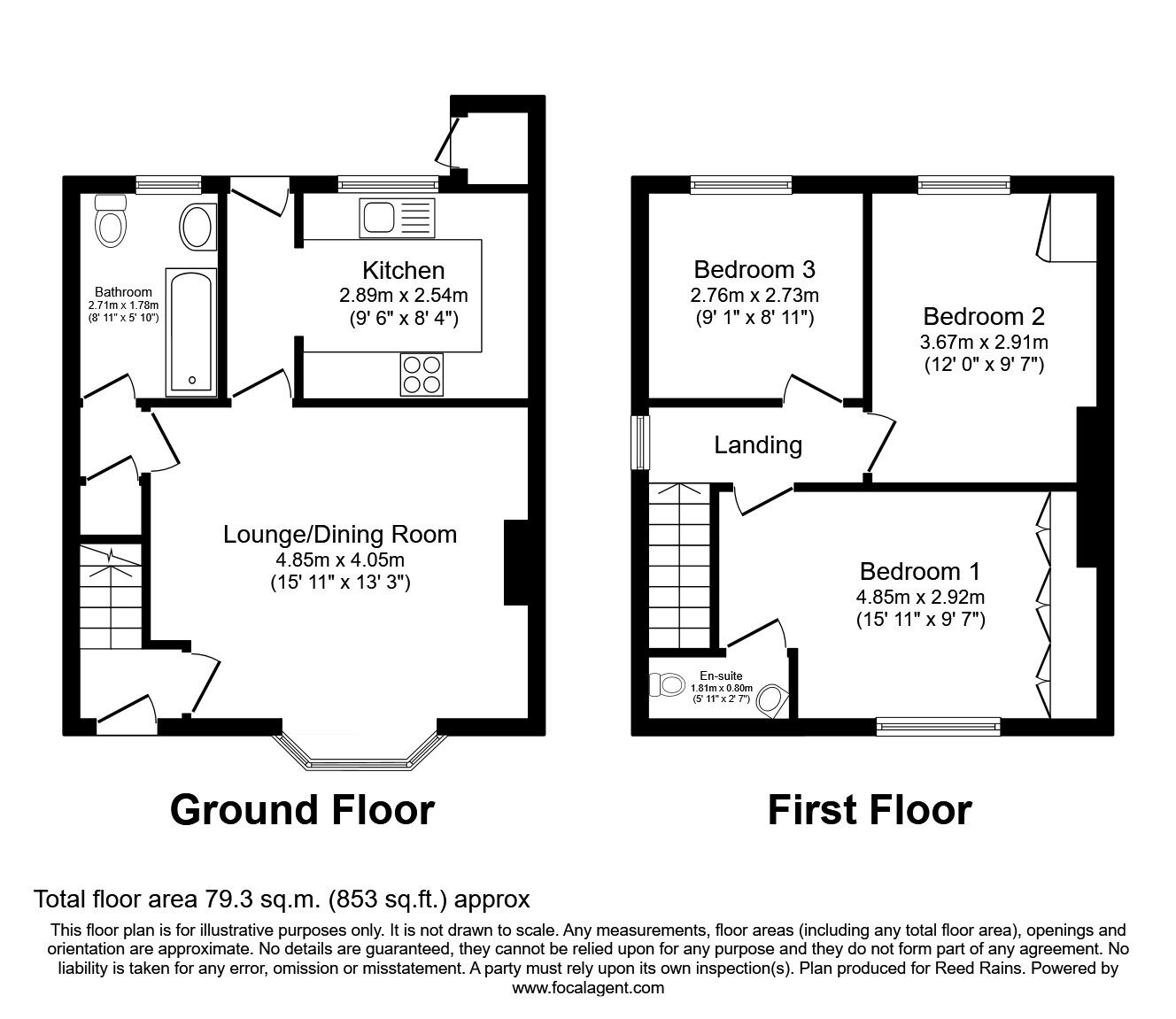 Floorplan of 3 bedroom End Terrace House for sale, Newstead Avenue, Fitzwilliam, West Yorkshire, WF9