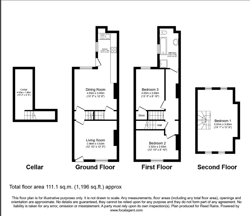 Floorplan of 3 bedroom Mid Terrace House for sale, Featherstone Lane, Featherstone, West Yorkshire, WF7