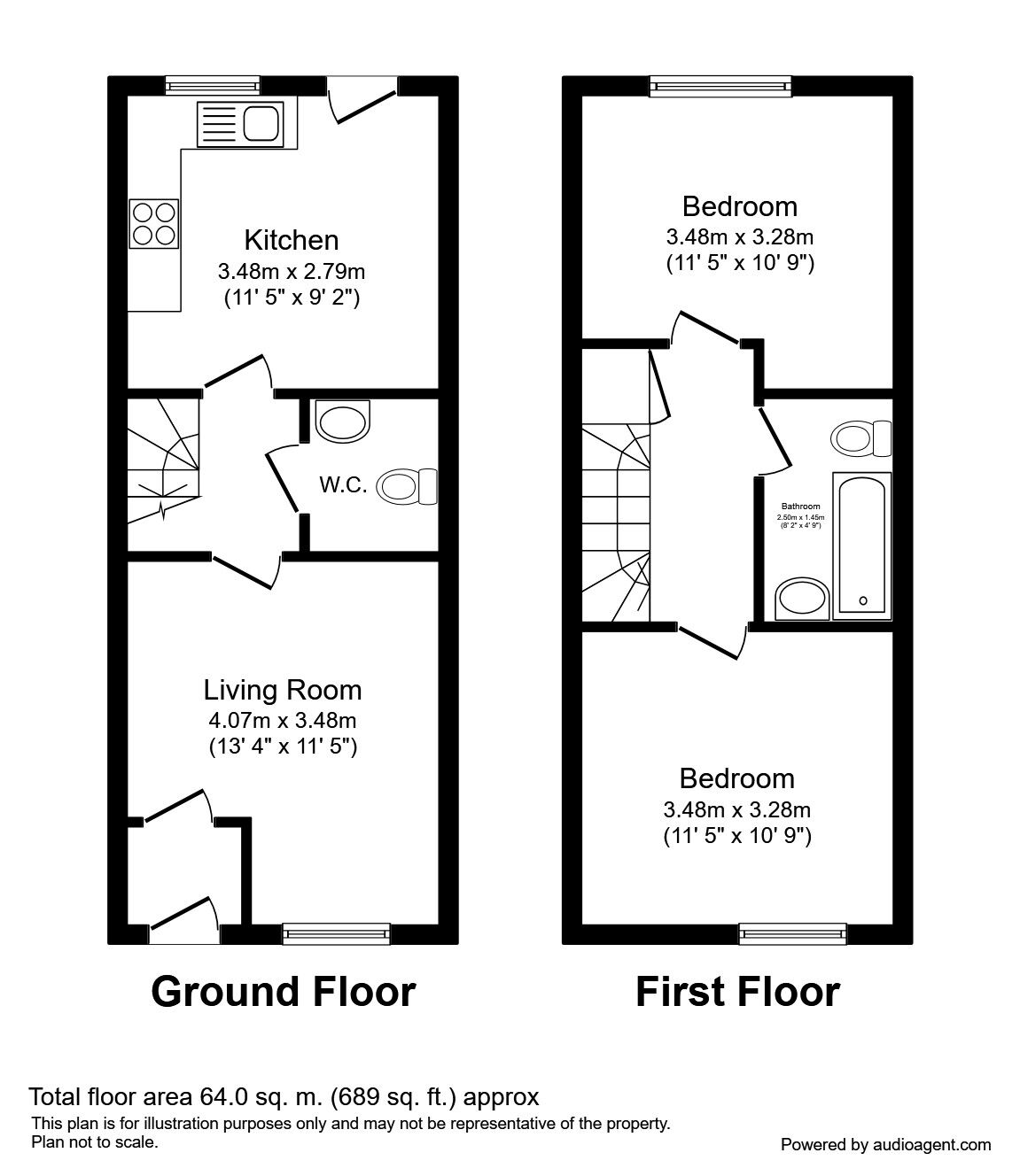 Floorplan of 2 bedroom Mid Terrace House to rent, The Hedgerows, Eggborough, Goole, DN14