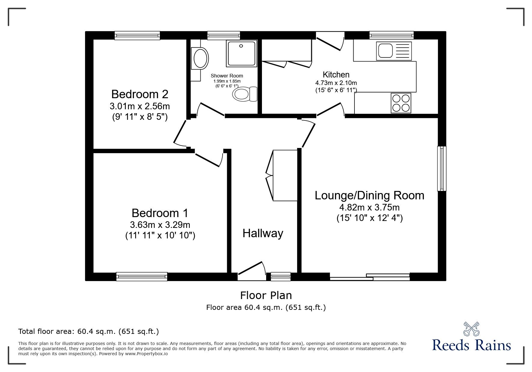 Floorplan of 2 bedroom Detached Bungalow for sale, Admirals Walk, Portishead, Bristol, BS20