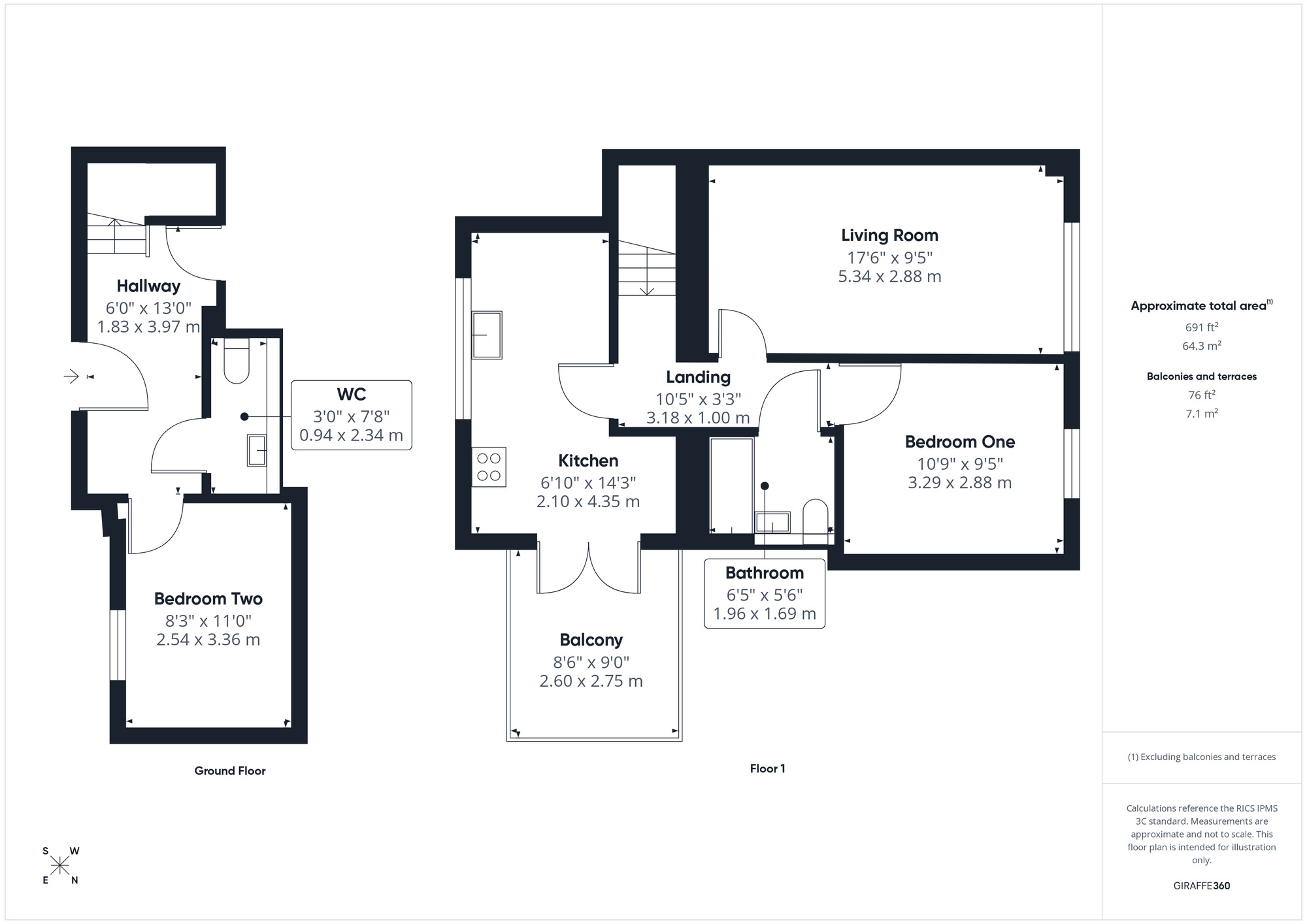 Floorplan of 2 bedroom Mid Terrace Flat to rent, Mizzen Court, Portishead, Somerset, BS20