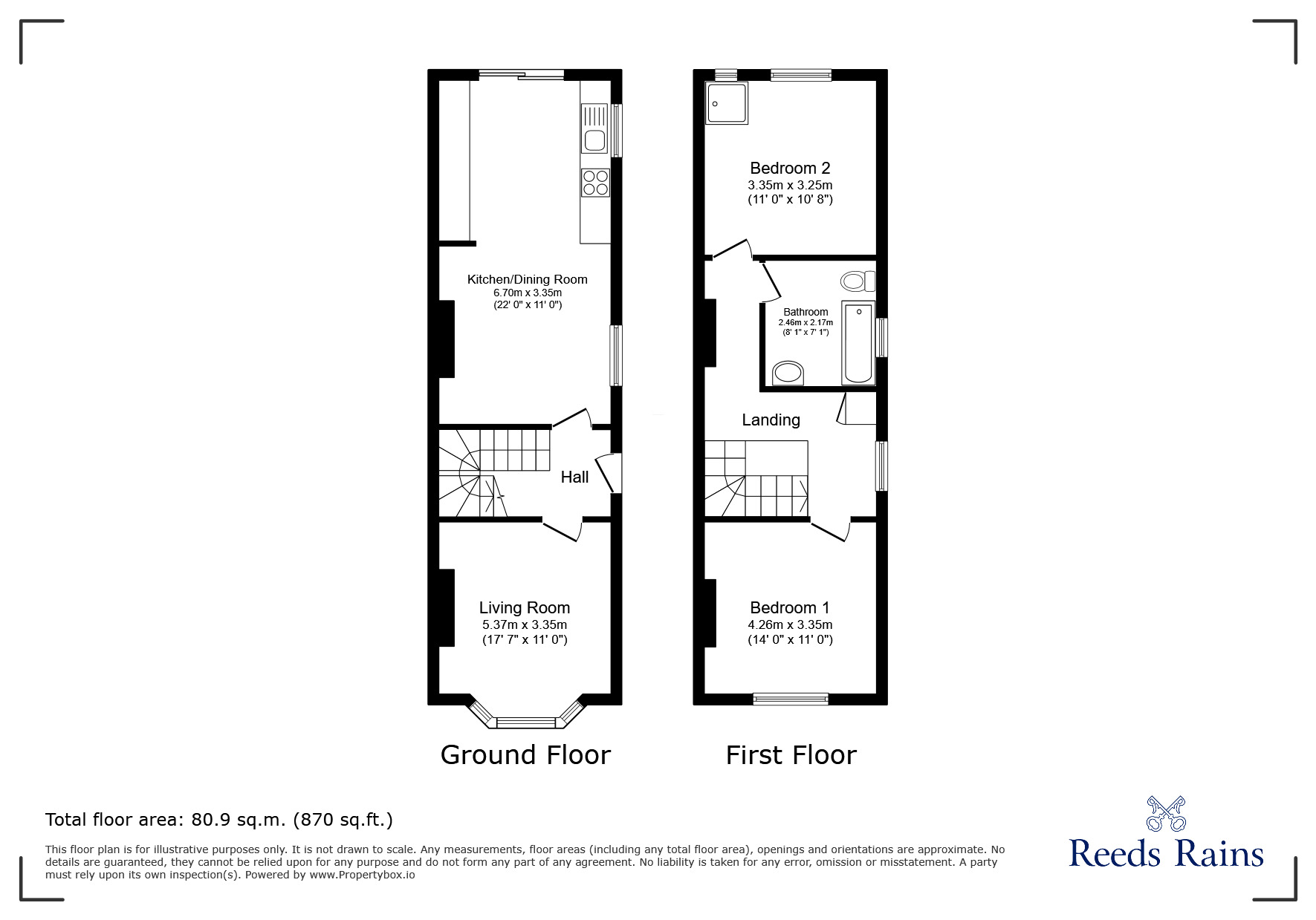 Floorplan of 2 bedroom Semi Detached House for sale, Kenn Road, Clevedon, North Somerset, BS21