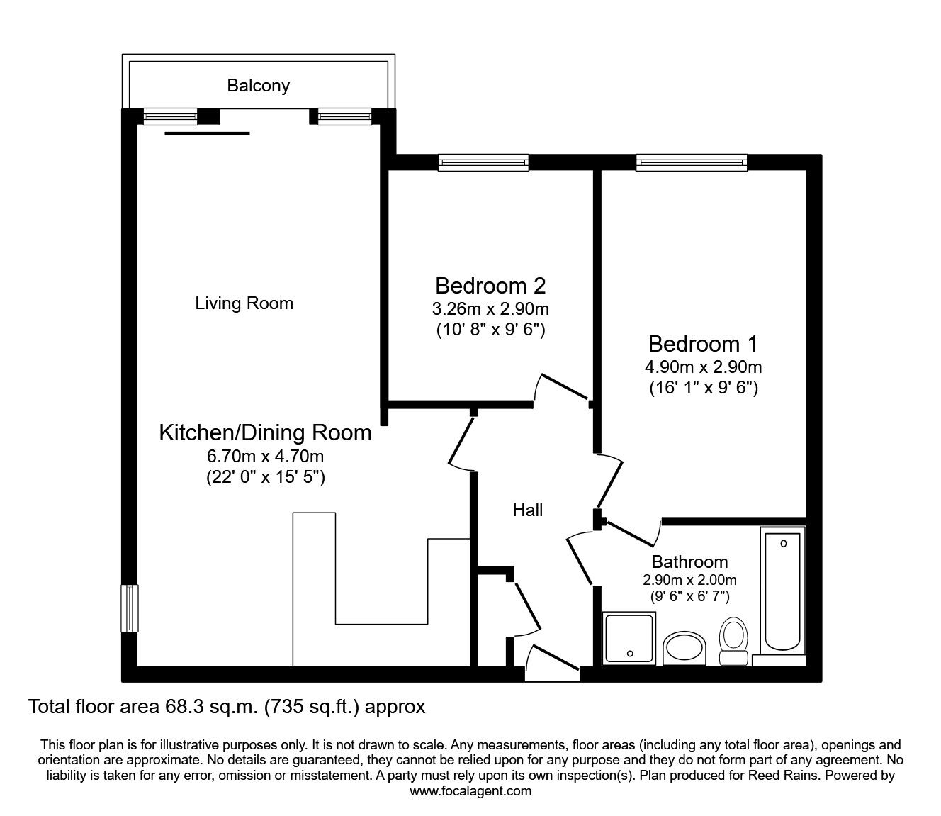 Floorplan of 2 bedroom  Flat to rent, Bridge Road, Prescot, Merseyside, L34