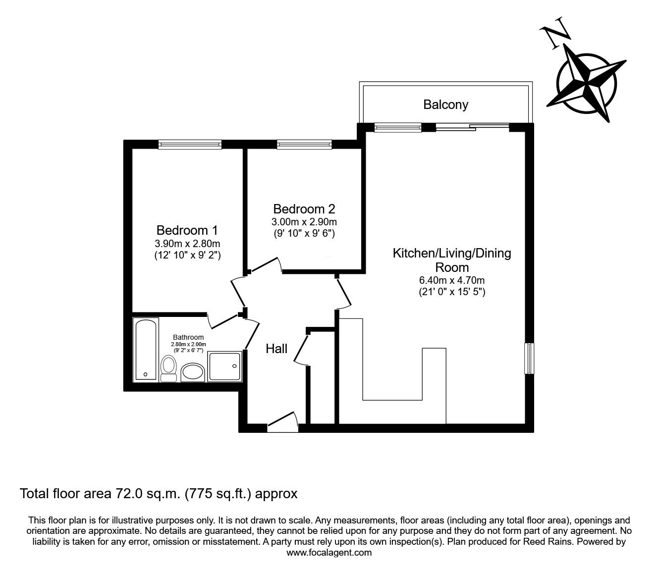 Floorplan of 2 bedroom  Flat for sale, Bridge Road, Prescot, Merseyside, L34