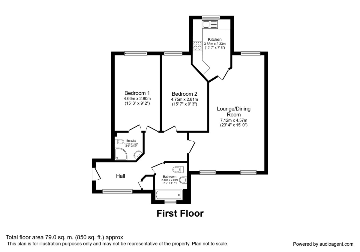 Floorplan of 2 bedroom Flat to rent, Beamont Drive, Preston, PR1