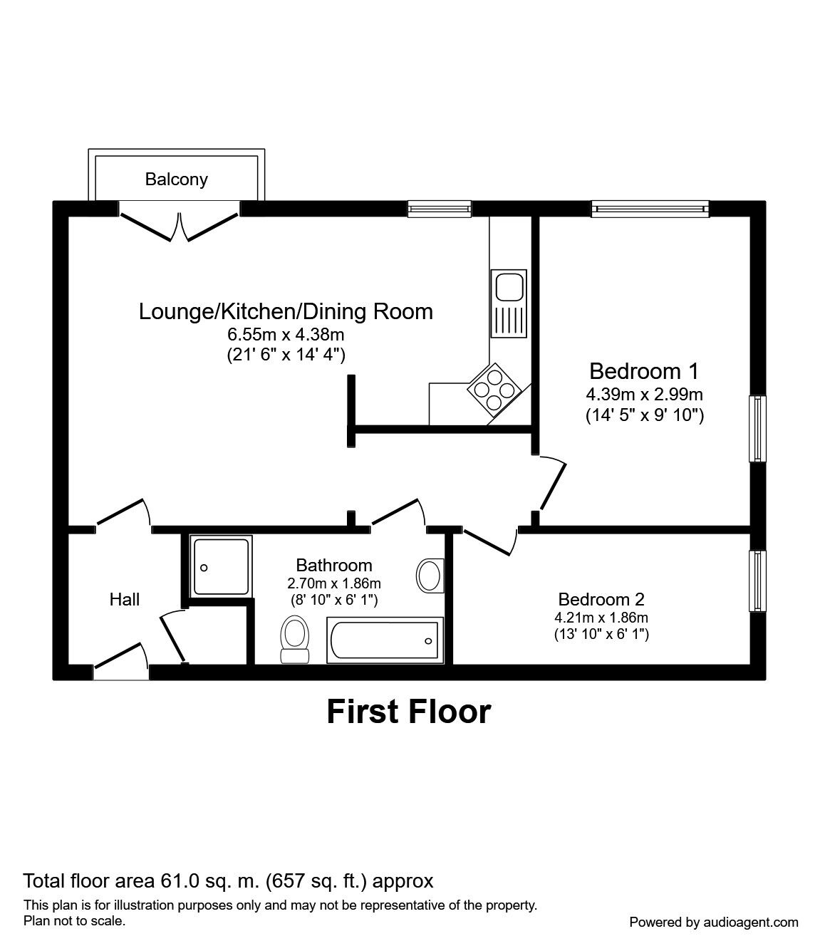 Floorplan of 2 bedroom  Flat to rent, Ladybank Avenue, Fulwood, Preston, PR2