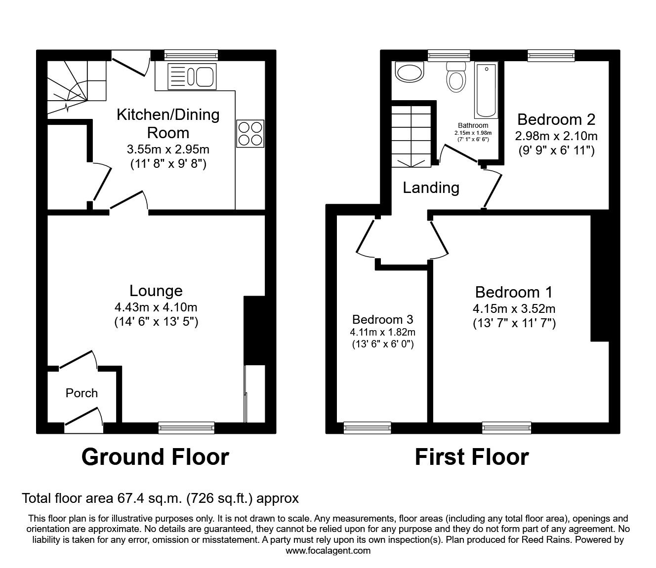 Floorplan of 3 bedroom Mid Terrace House to rent, Kent Street, Preston, Lancashire, PR1