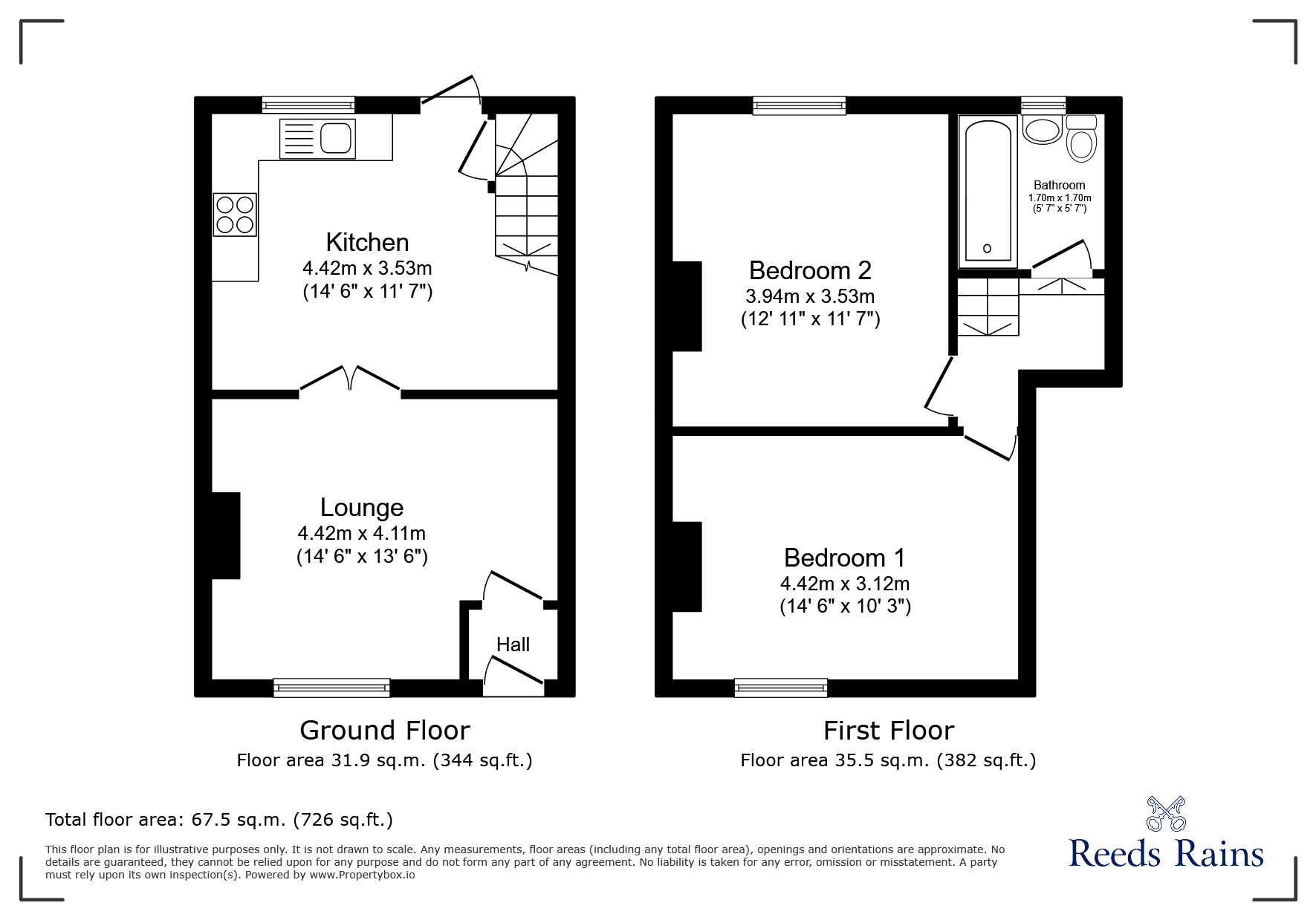 Floorplan of 2 bedroom Mid Terrace House for sale, Wellington Street, Preston, Lancashire, PR1