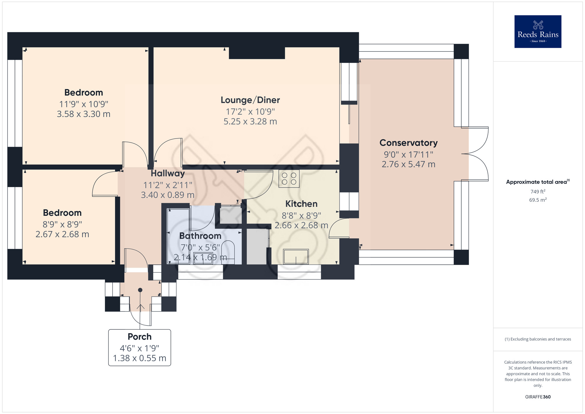 Floorplan of 2 bedroom Semi Detached Bungalow for sale, Seamark Close, Monkton, Kent, CT12