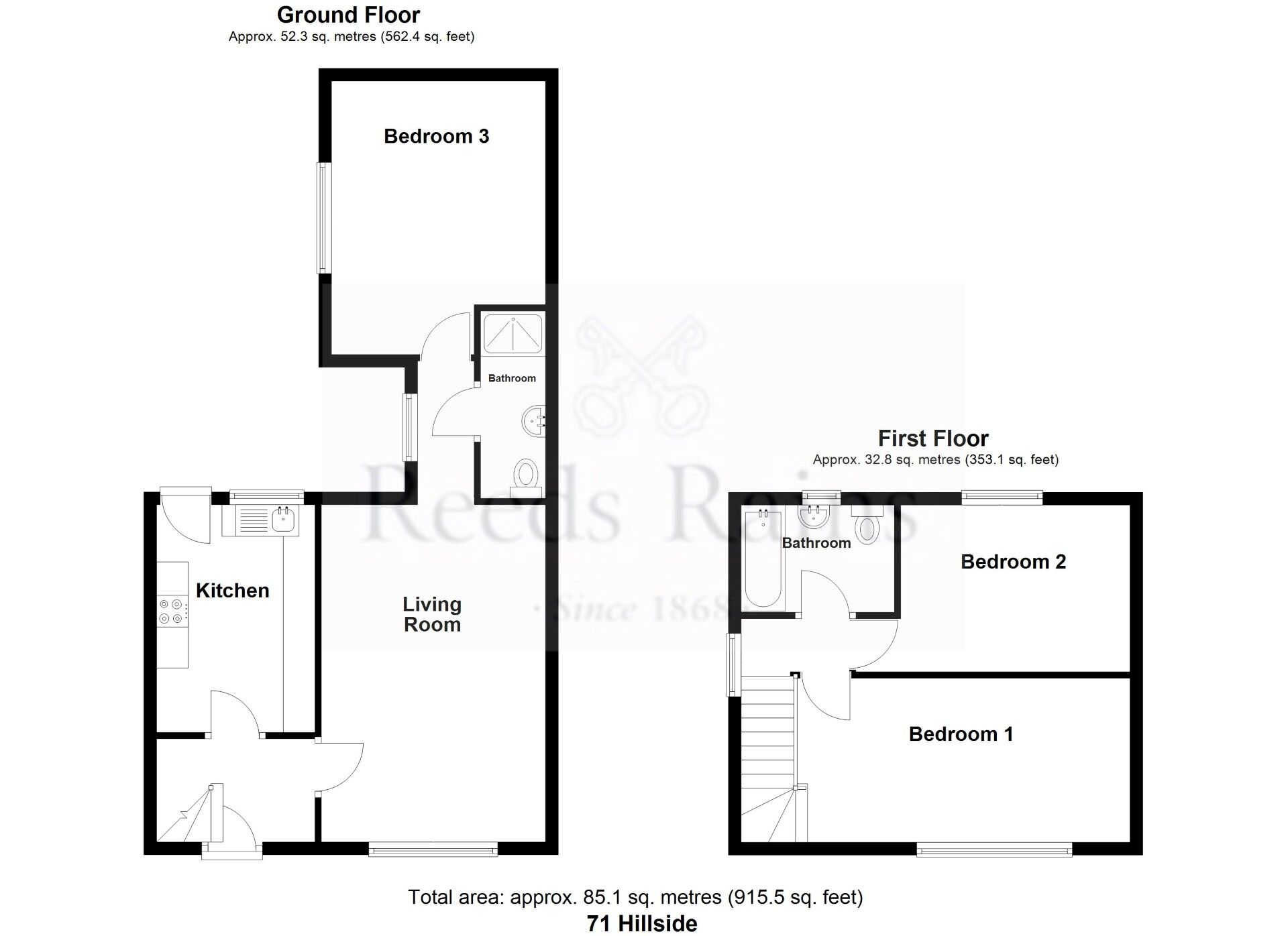 Floorplan of 3 bedroom Semi Detached House for sale, Hillside Road, Haslingden, Lancashire, BB4