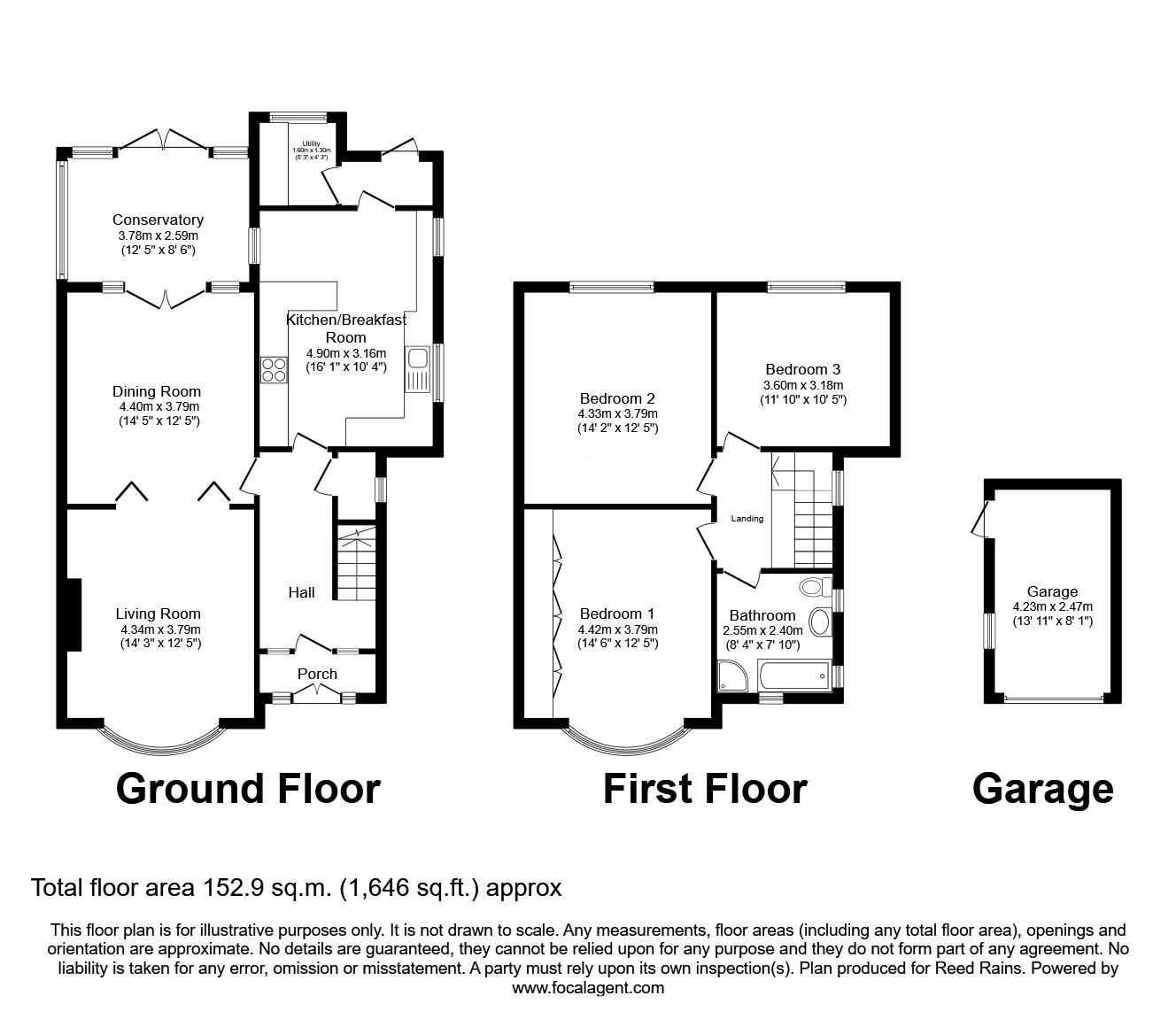 Floorplan of 3 bedroom Detached House for sale, Kinard Drive, Rhyl, Denbighshire, LL18