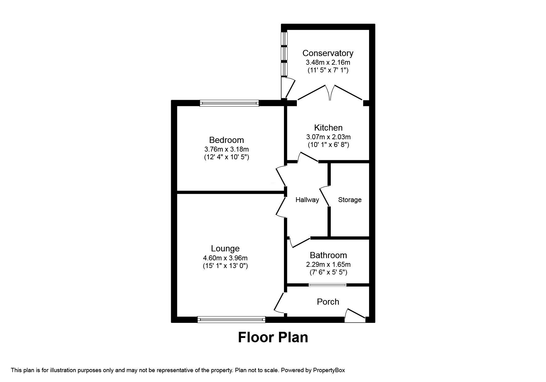 Floorplan of 1 bedroom Mid Terrace Bungalow to rent, Llys Arthur, Towyn, Conwy, LL22