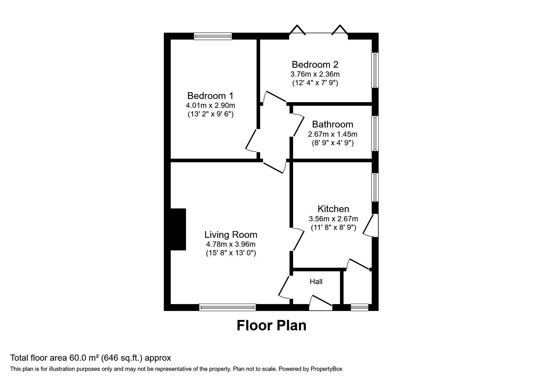 Floorplan of 2 bedroom Semi Detached Bungalow for sale, Mor Awel, Abergele, Conwy, LL22