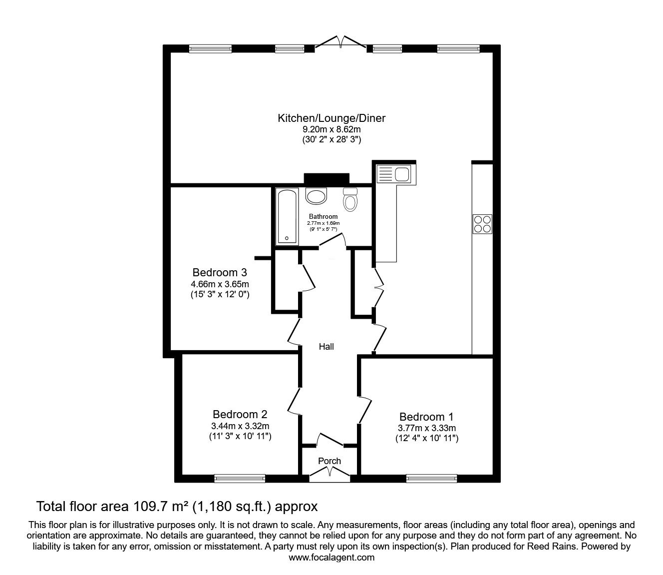 Floorplan of 3 bedroom Detached Bungalow for sale, Llugwy Road, Kinmel Bay, Conwy, LL18