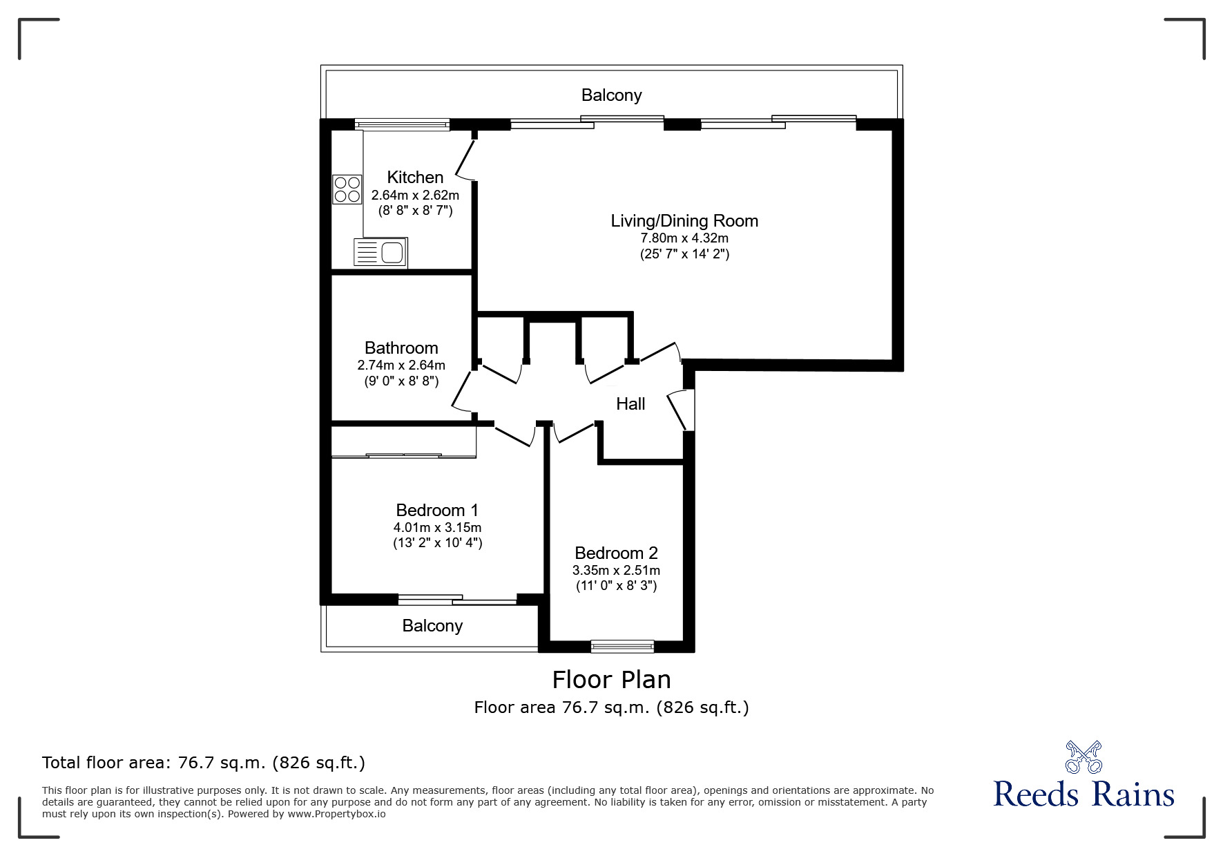 Floorplan of 2 bedroom  Flat for sale, Glendower Court, Rhyl, Denbighshire, LL18