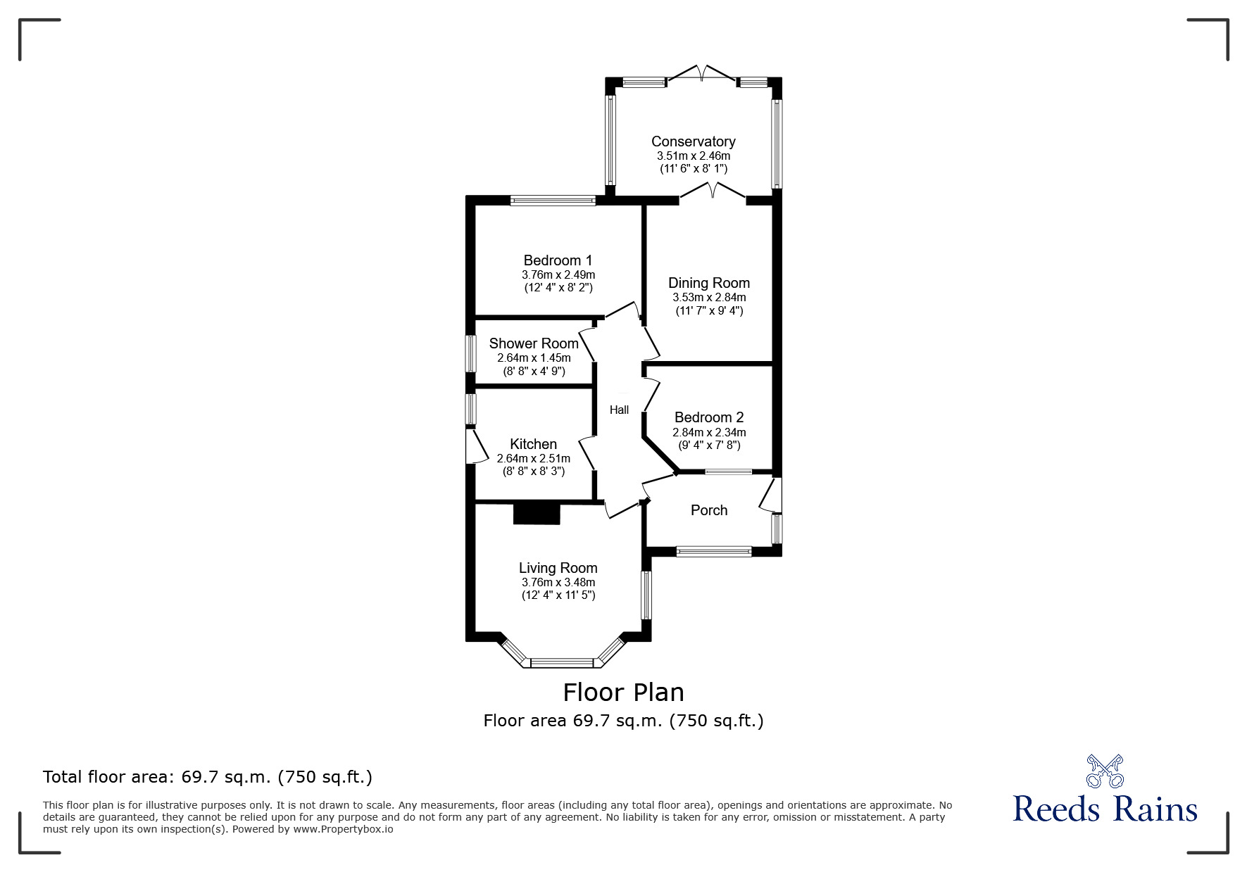 Floorplan of 2 bedroom Detached Bungalow for sale, Wendover Avenue, Towyn, Conwy, LL22