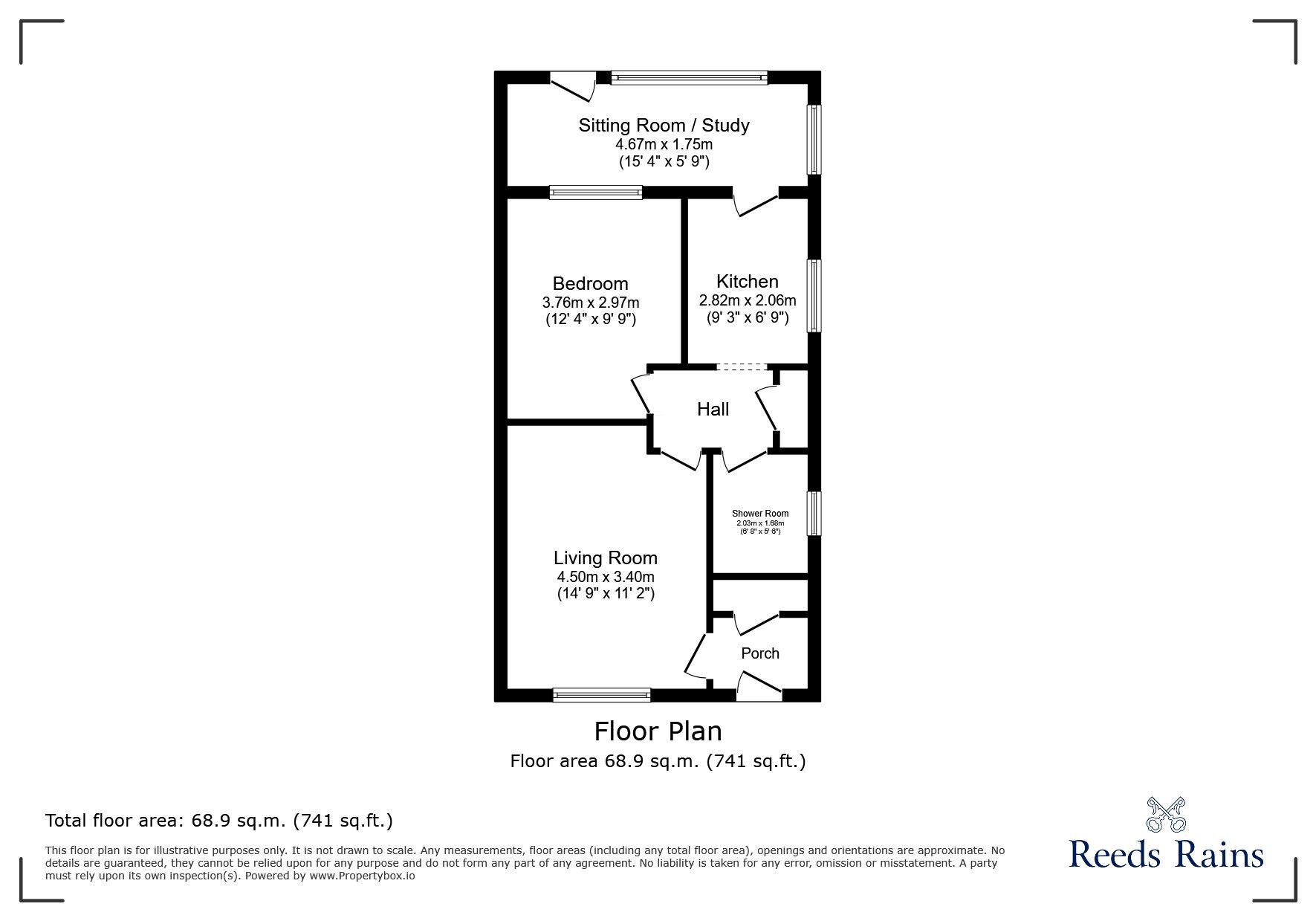 Floorplan of 1 bedroom Semi Detached Bungalow for sale, Llys Edward, Towyn, Conwy, LL22