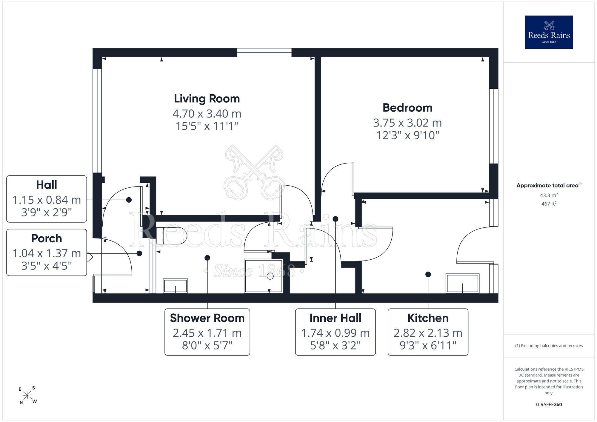 Floorplan of 1 bedroom Semi Detached Bungalow for sale, Llys Madoc, Towyn, Conwy, LL22
