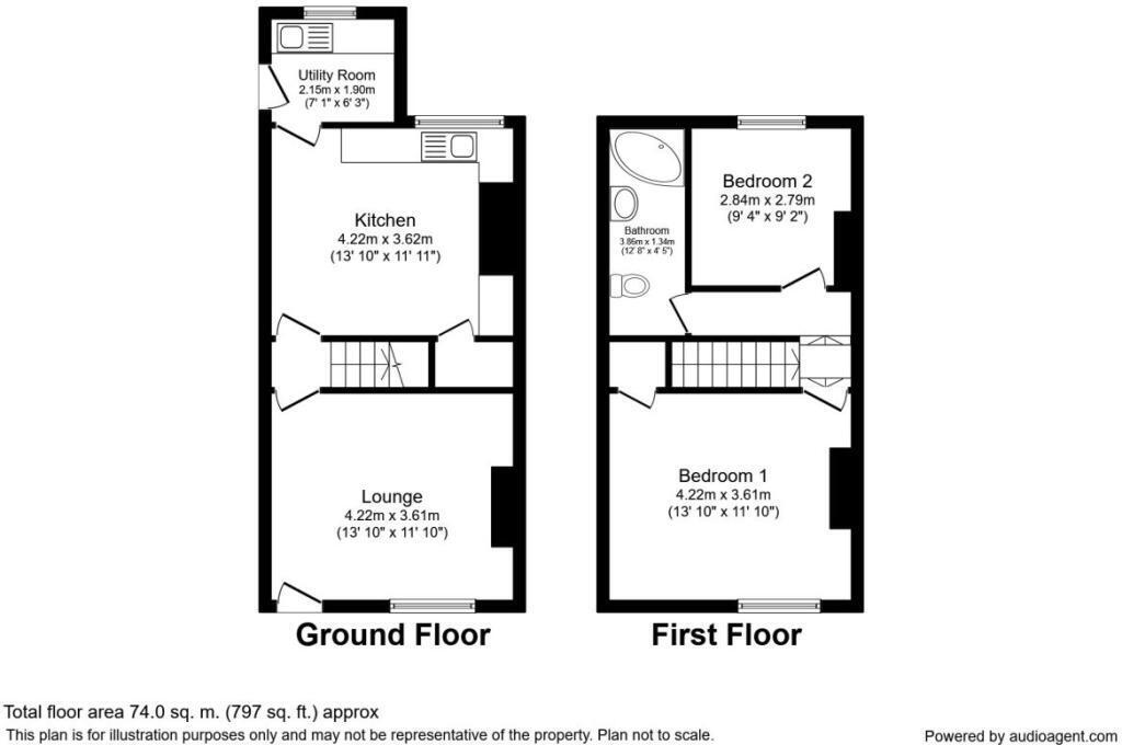 Floorplan of 2 bedroom Semi Detached House for sale, Ouzlewell Green, Lofthouse, West Yorkshire, WF3