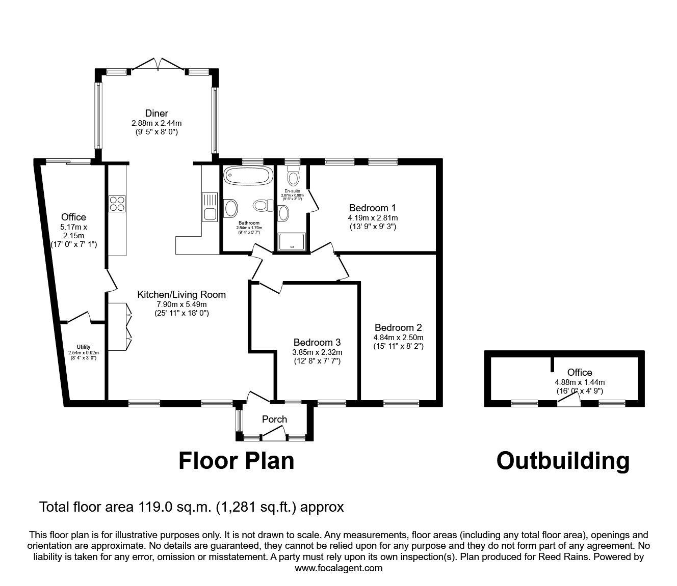 Floorplan of 3 bedroom Detached Bungalow for sale, Kings Chase, Rothwell, West Yorkshire, LS26