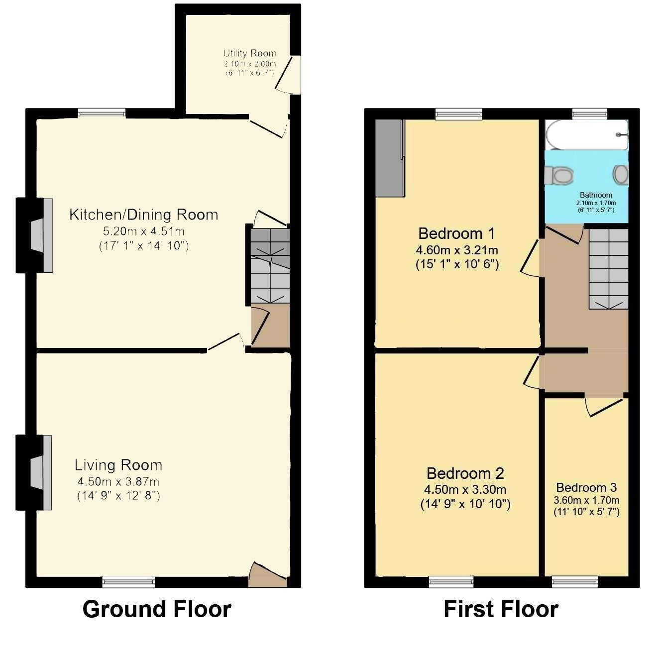 Floorplan of 3 bedroom End Terrace House to rent, Leadwell Lane, Robin Hood, West Yorkshire, WF3
