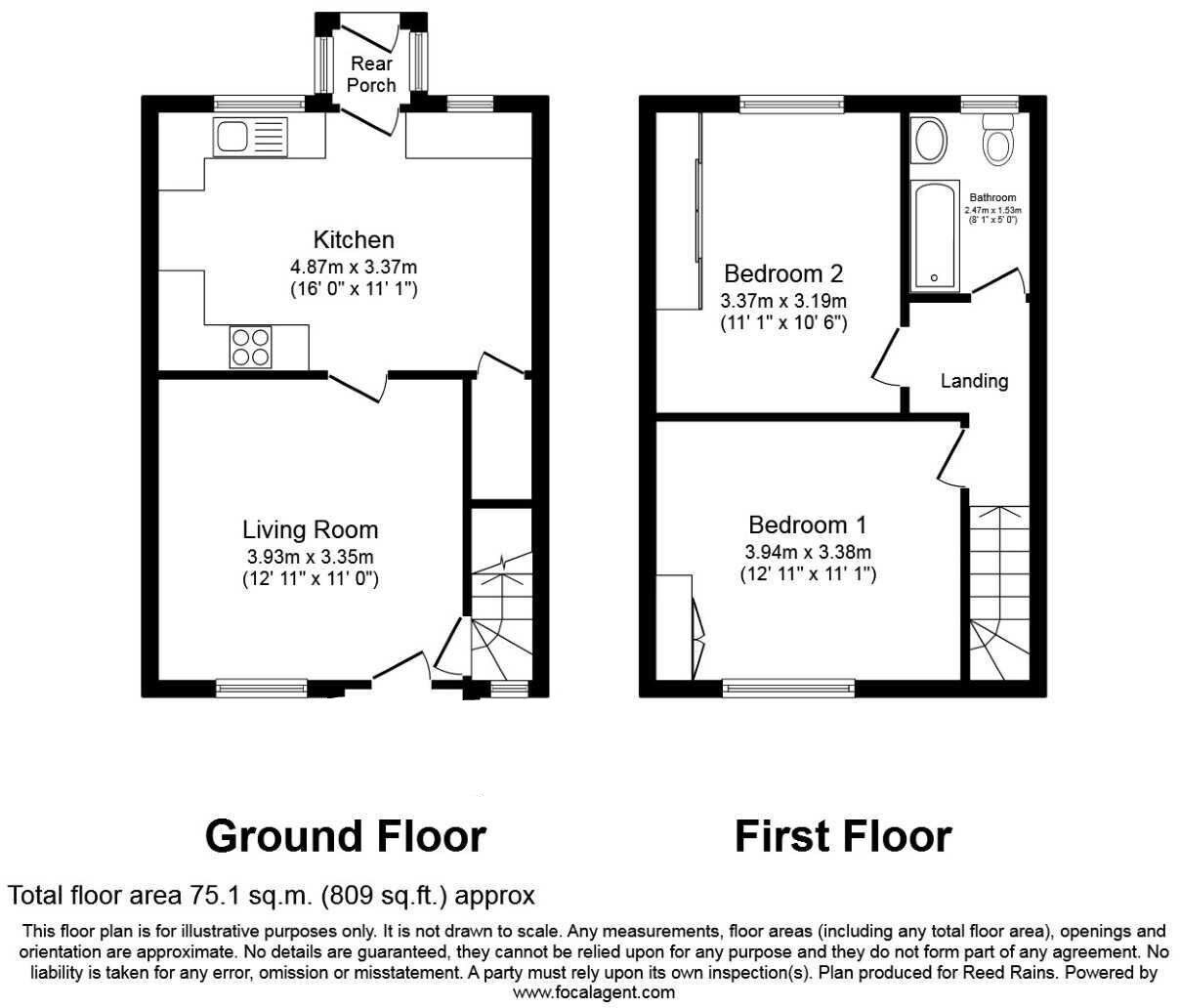 Floorplan of 2 bedroom Mid Terrace House to rent, Leeds Road, Methley, West Yorkshire, LS26