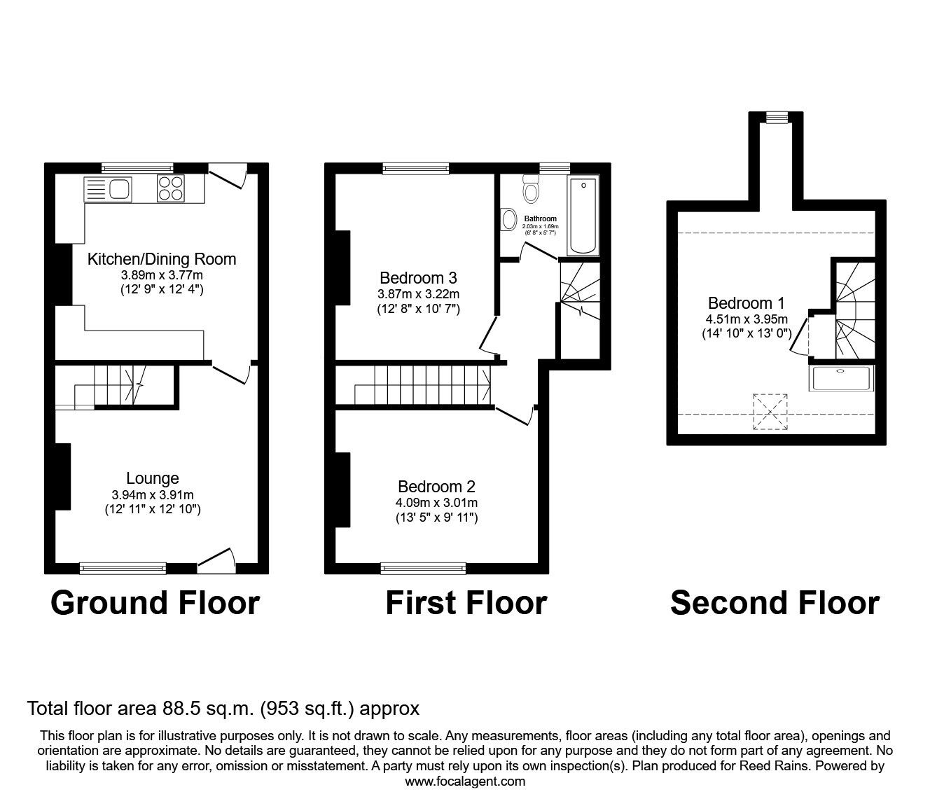 Floorplan of 3 bedroom Mid Terrace House for sale, Angel Row, Rothwell, West Yorkshire, LS26