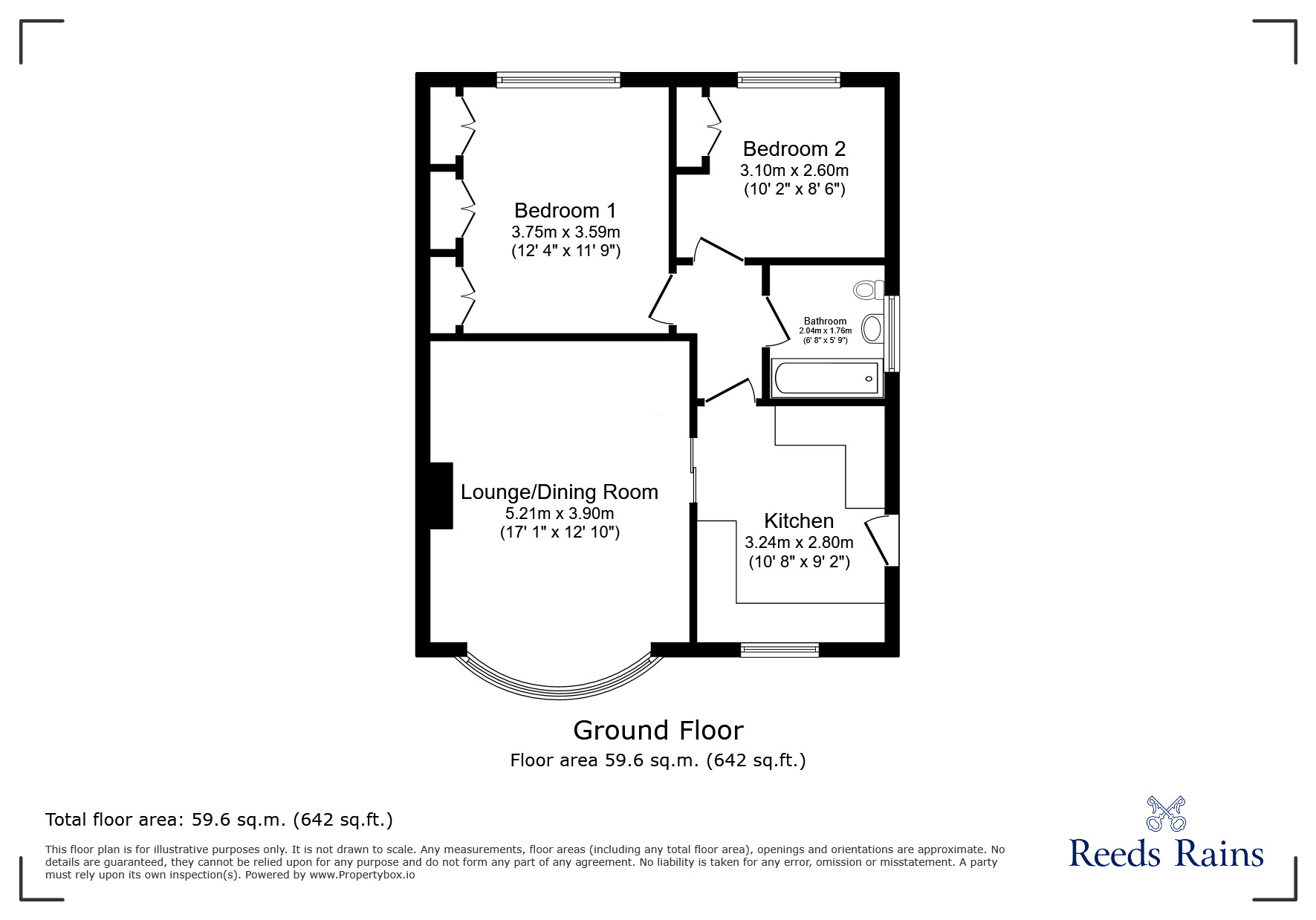Floorplan of 2 bedroom Semi Detached Bungalow to rent, Lulworth Drive, Leeds, West Yorkshire, LS15