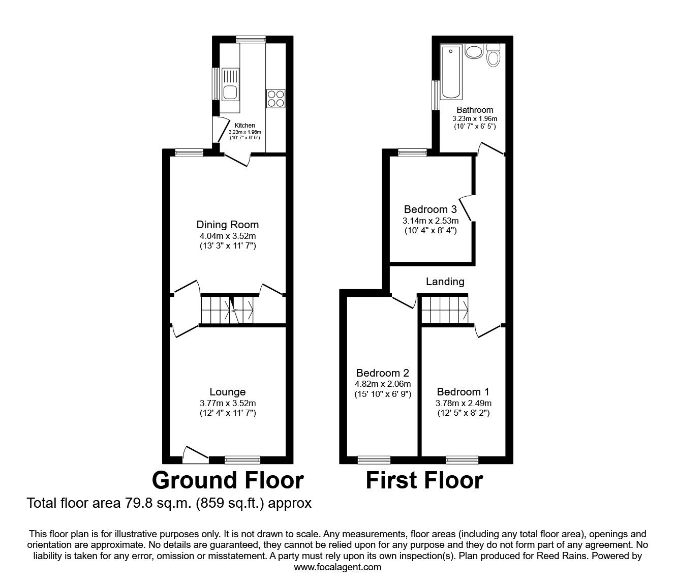 Floorplan of 3 bedroom Mid Terrace House to rent, Hardwicke Road, Rotherham, South Yorkshire, S65