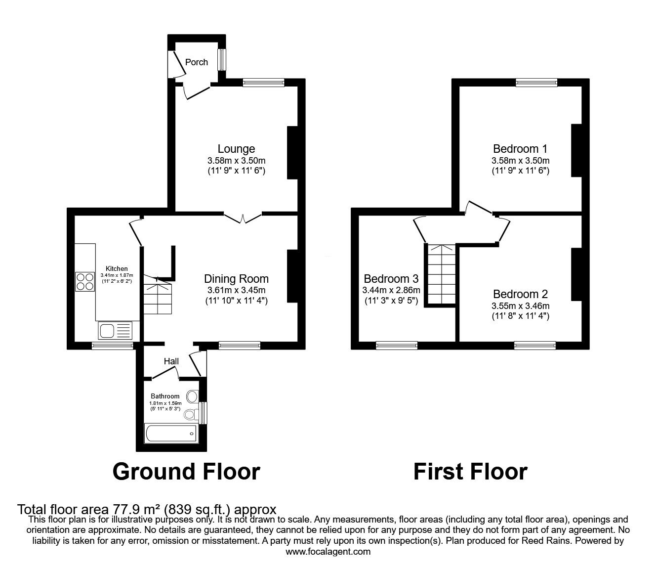 Floorplan of 3 bedroom Mid Terrace House for sale, Ellis Street, Brinsworth, South Yorkshire, S60