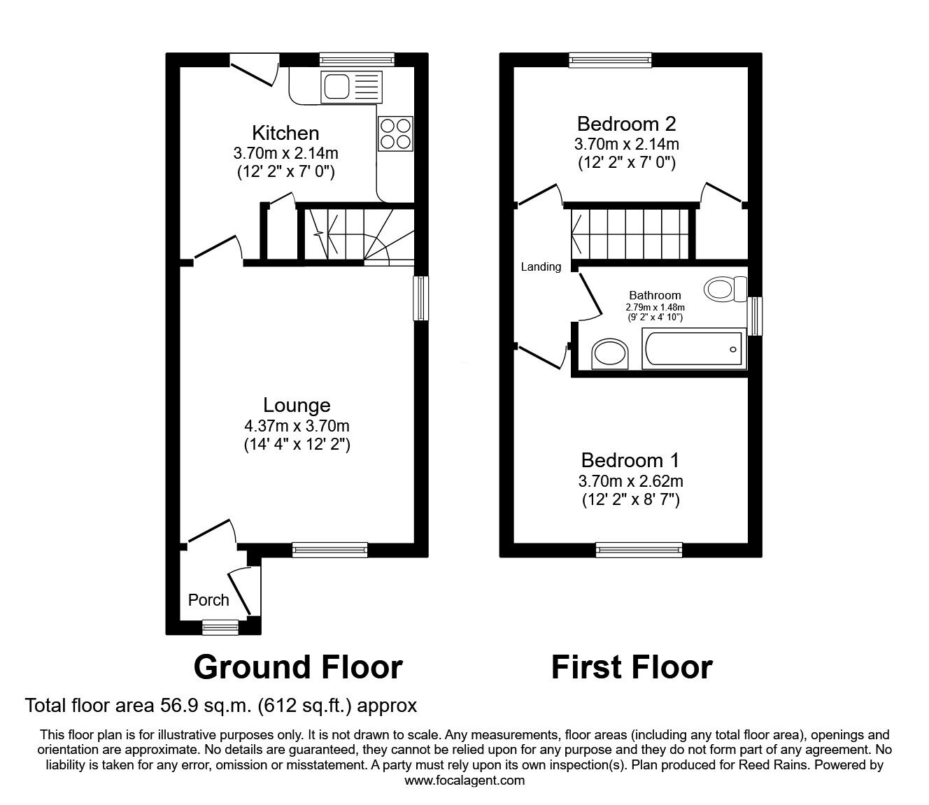 Floorplan of 2 bedroom Semi Detached House for sale, Newbiggin Drive, Parkgate, South Yorkshire, S62