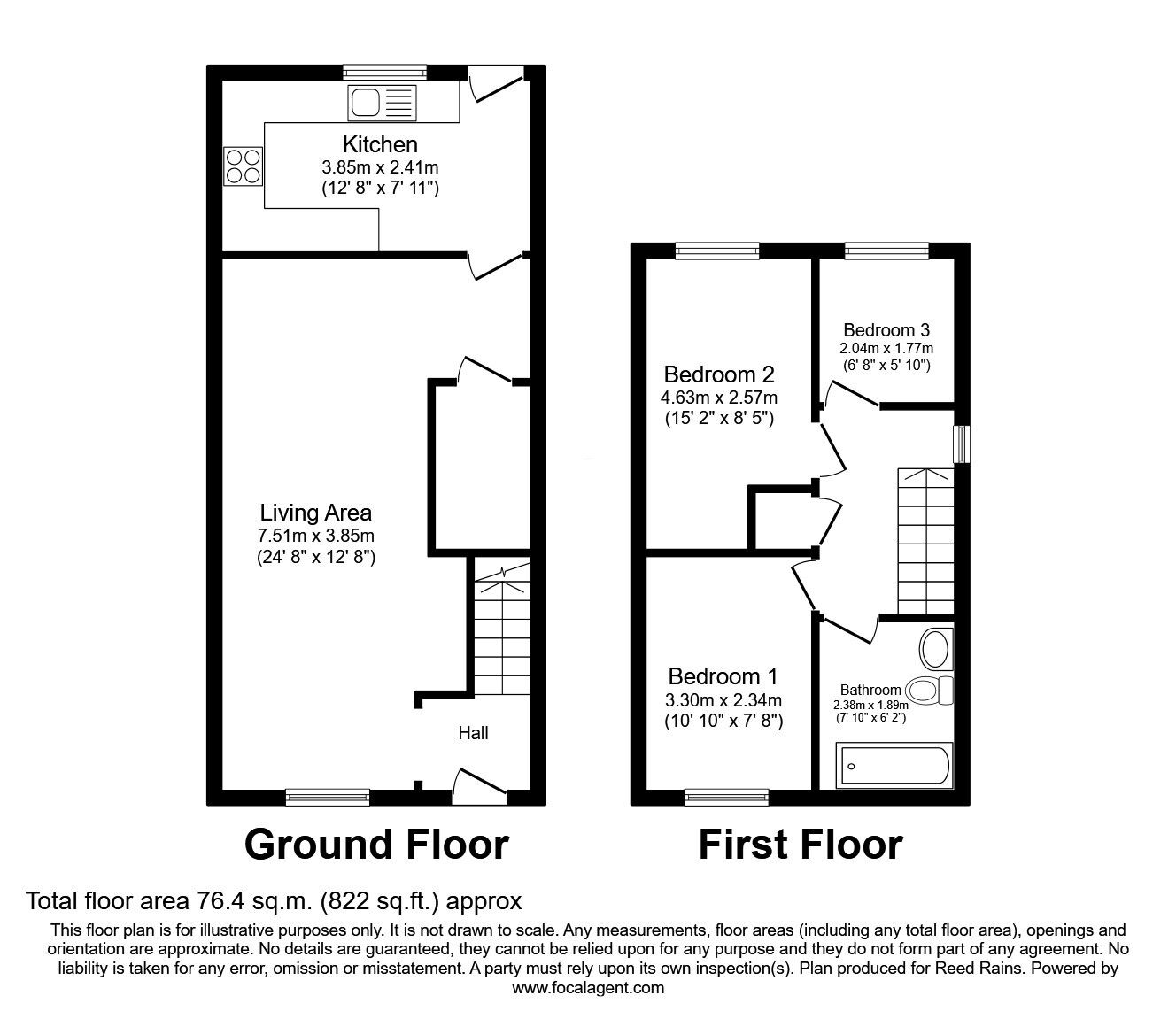Floorplan of 3 bedroom End Terrace House for sale, Avenue Road, Wath-upon-Dearne, South Yorkshire, S63