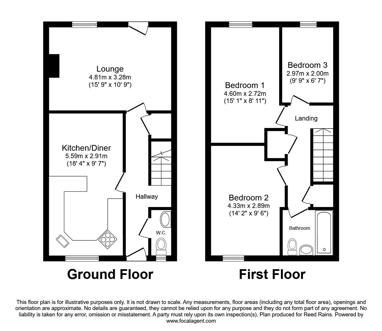 Floorplan of 3 bedroom End Terrace House for sale, Elm Grove, Rotherham, South Yorkshire, S61