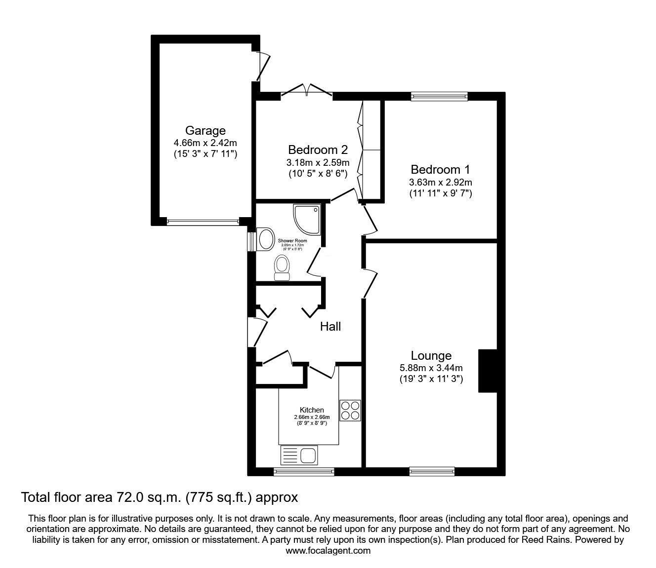 Floorplan of 2 bedroom Detached Bungalow for sale, Harding Avenue, Rawmarsh, South Yorkshire, S62