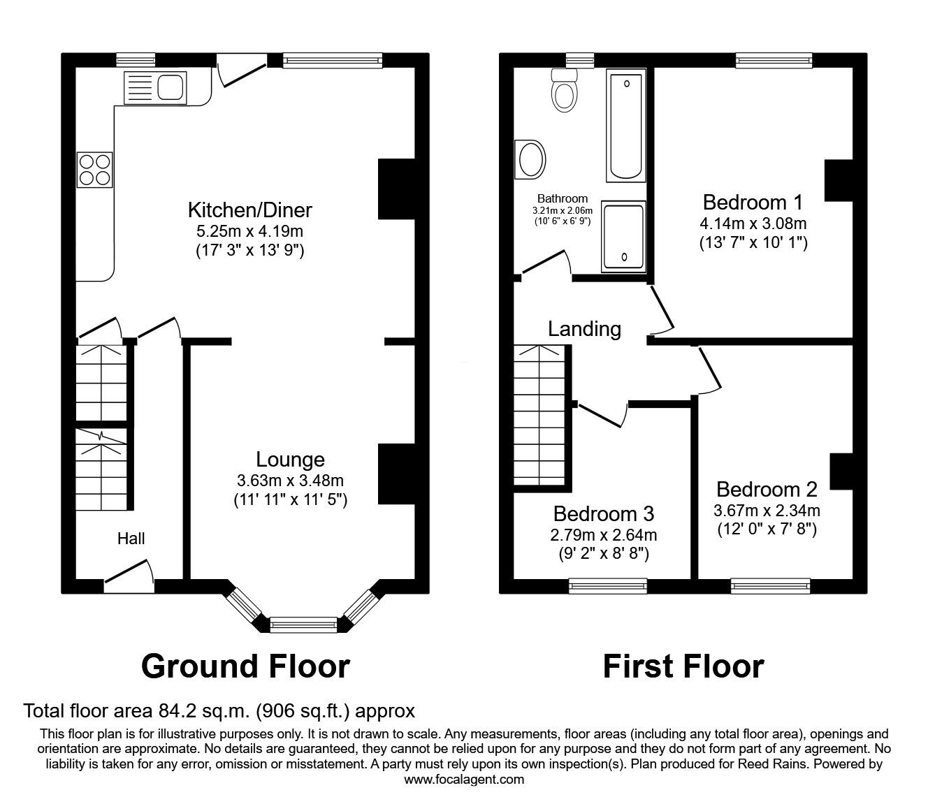 Floorplan of 2 bedroom End Terrace House for sale, Queens Terrace, Mexborough, South Yorkshire, S64
